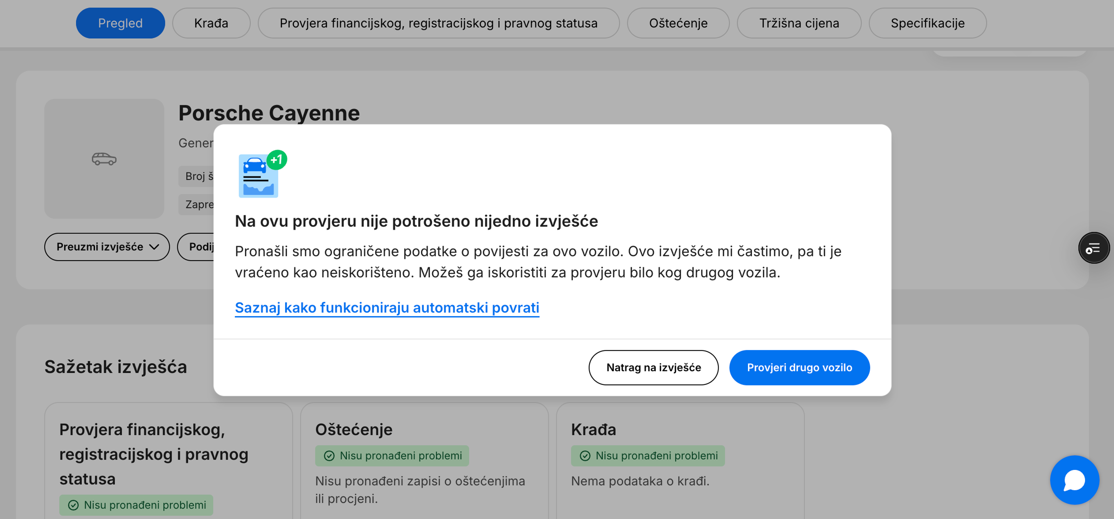 izvješće o neispunjavanju obveza