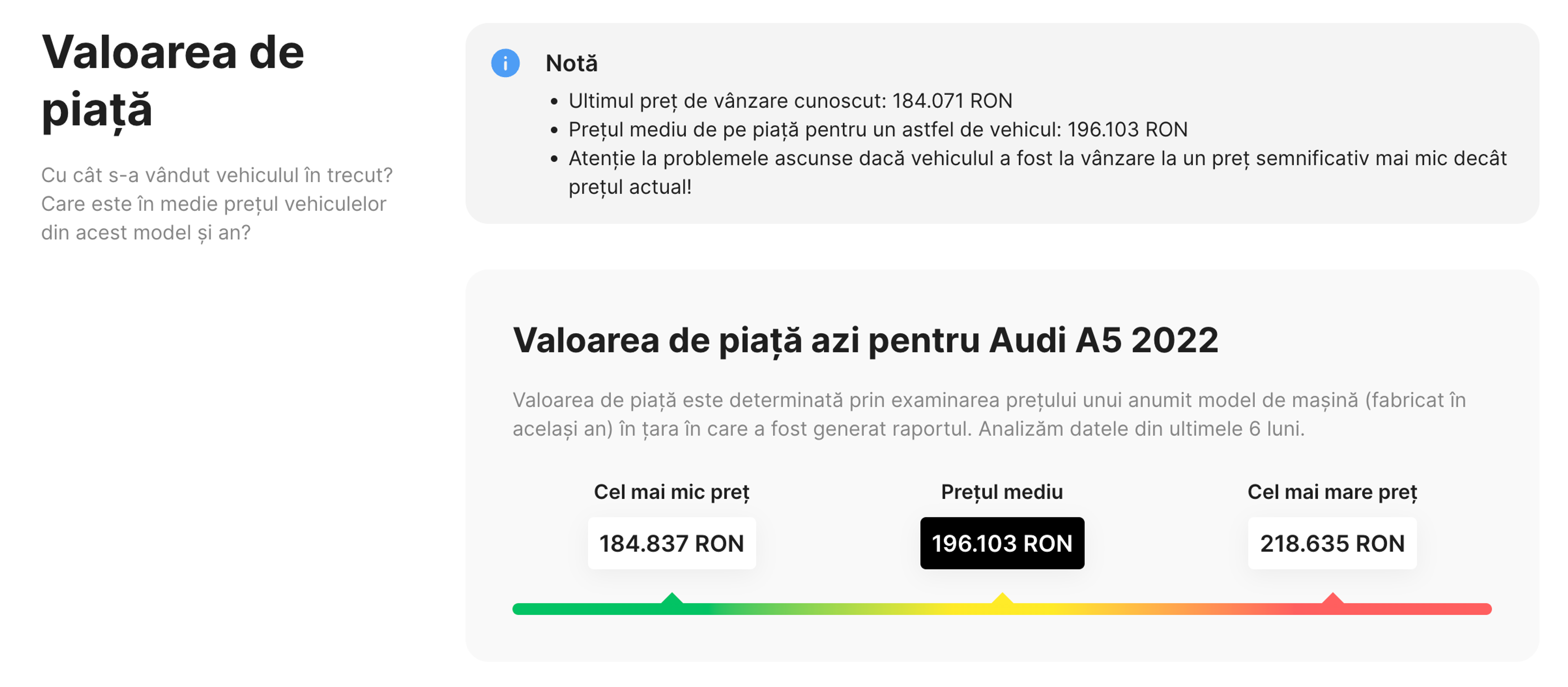 Valoarea de piață a unui Audi A5 (2022) prezentată într-un raport carVertical