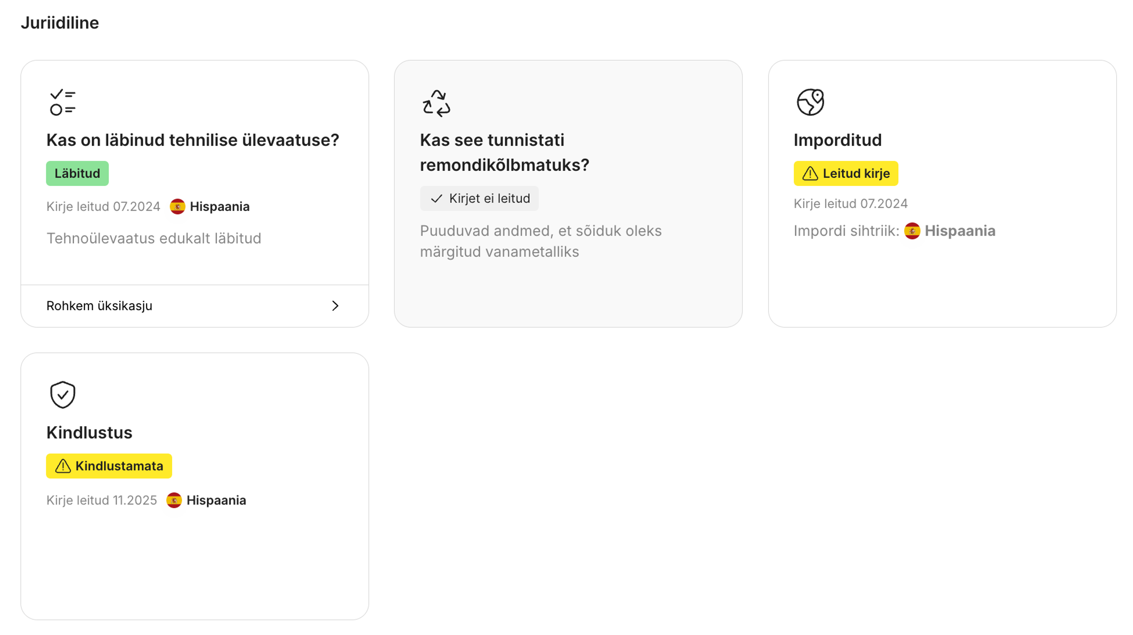 Impordiandmed leitud carVerticali aruandes