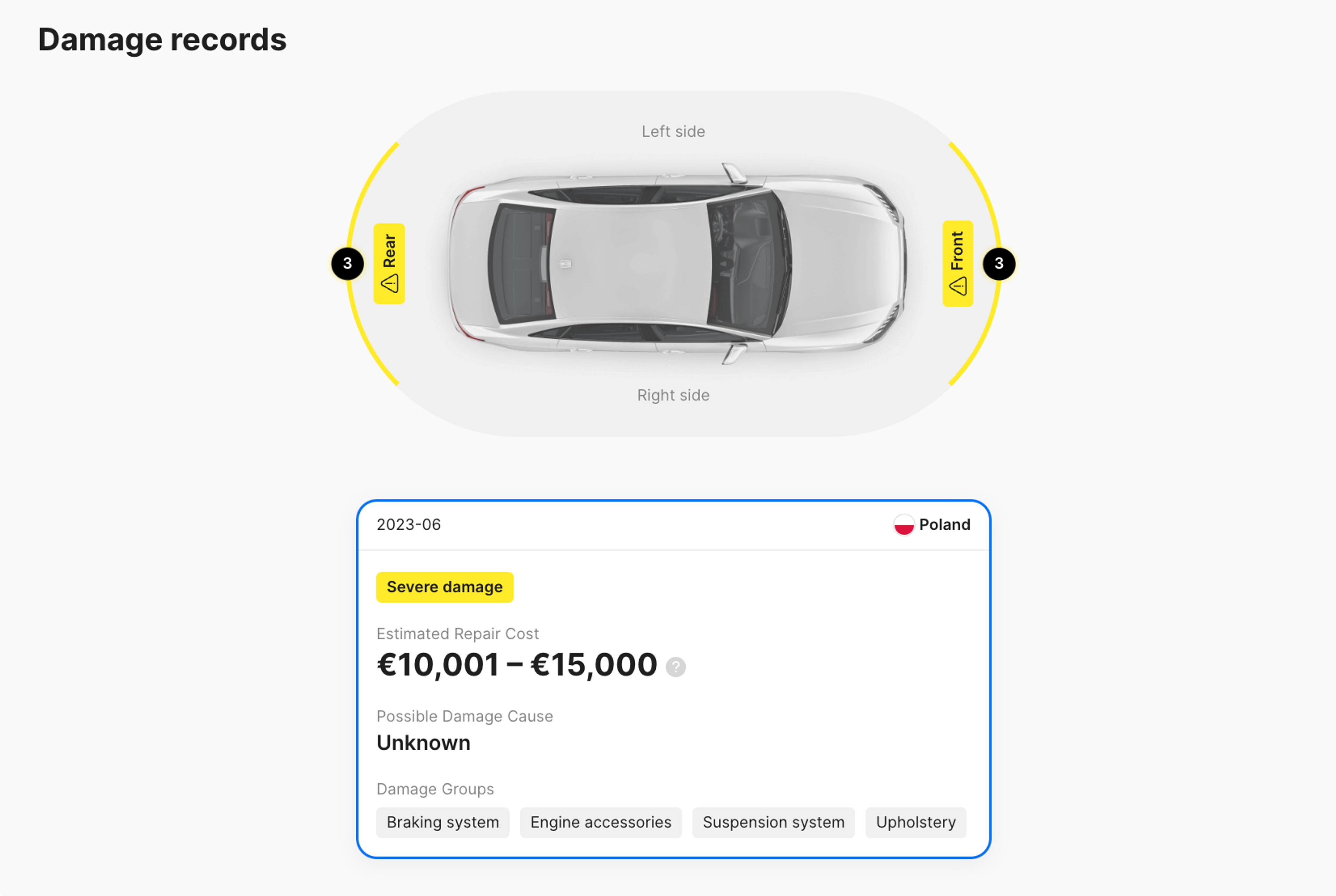 Damage record from a carVertical report