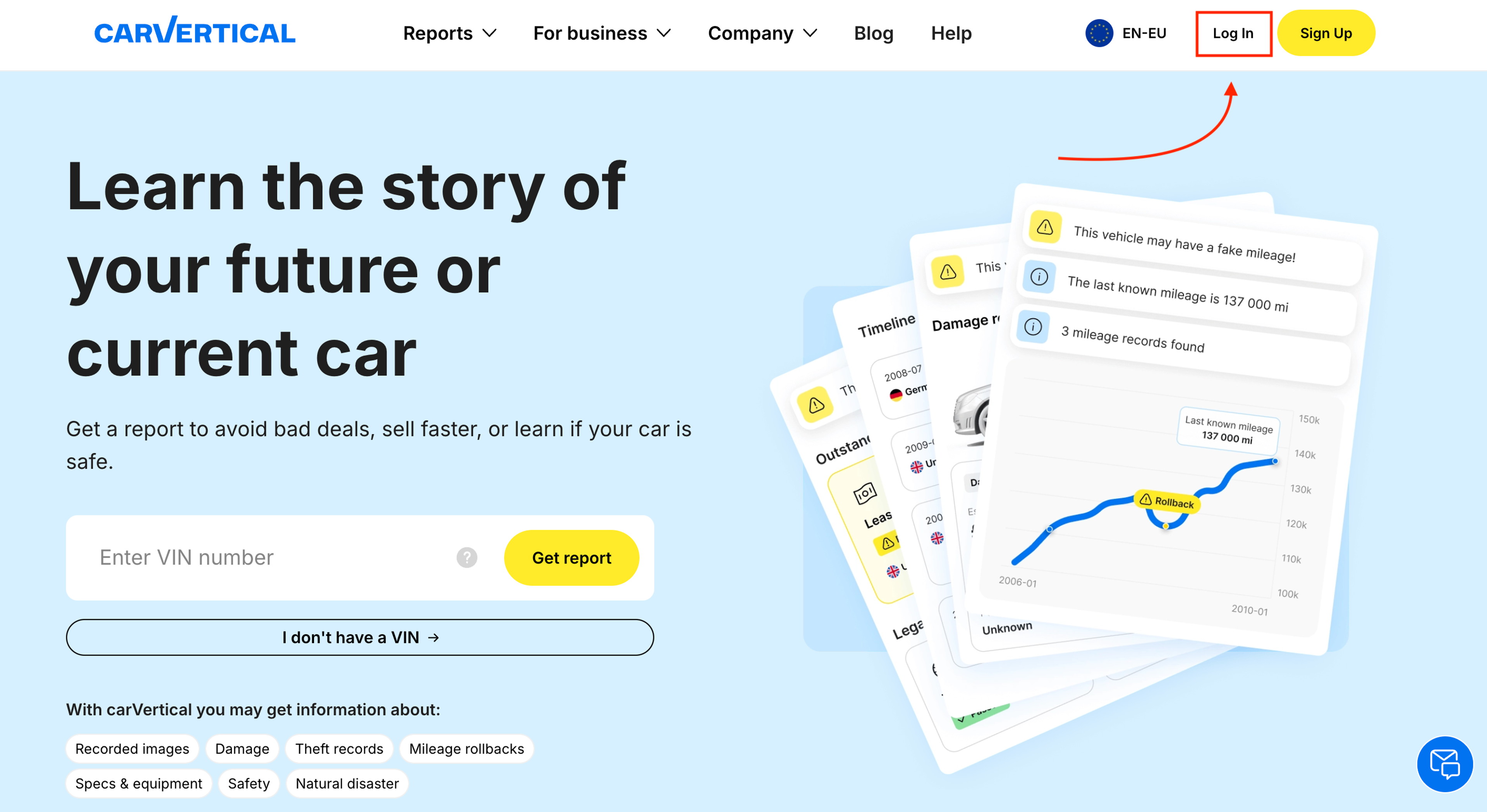 Prijava na carVertical račun