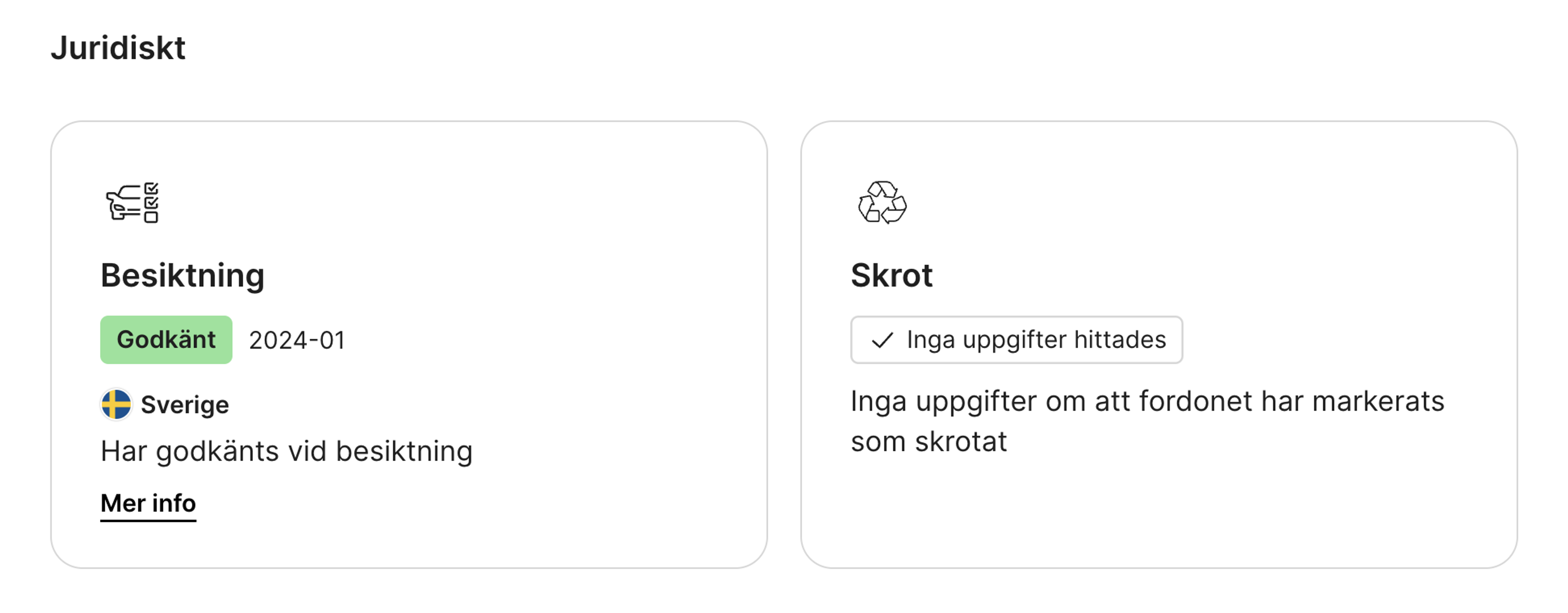 avsnittet registrering och juridisk status i carVertikal rapport