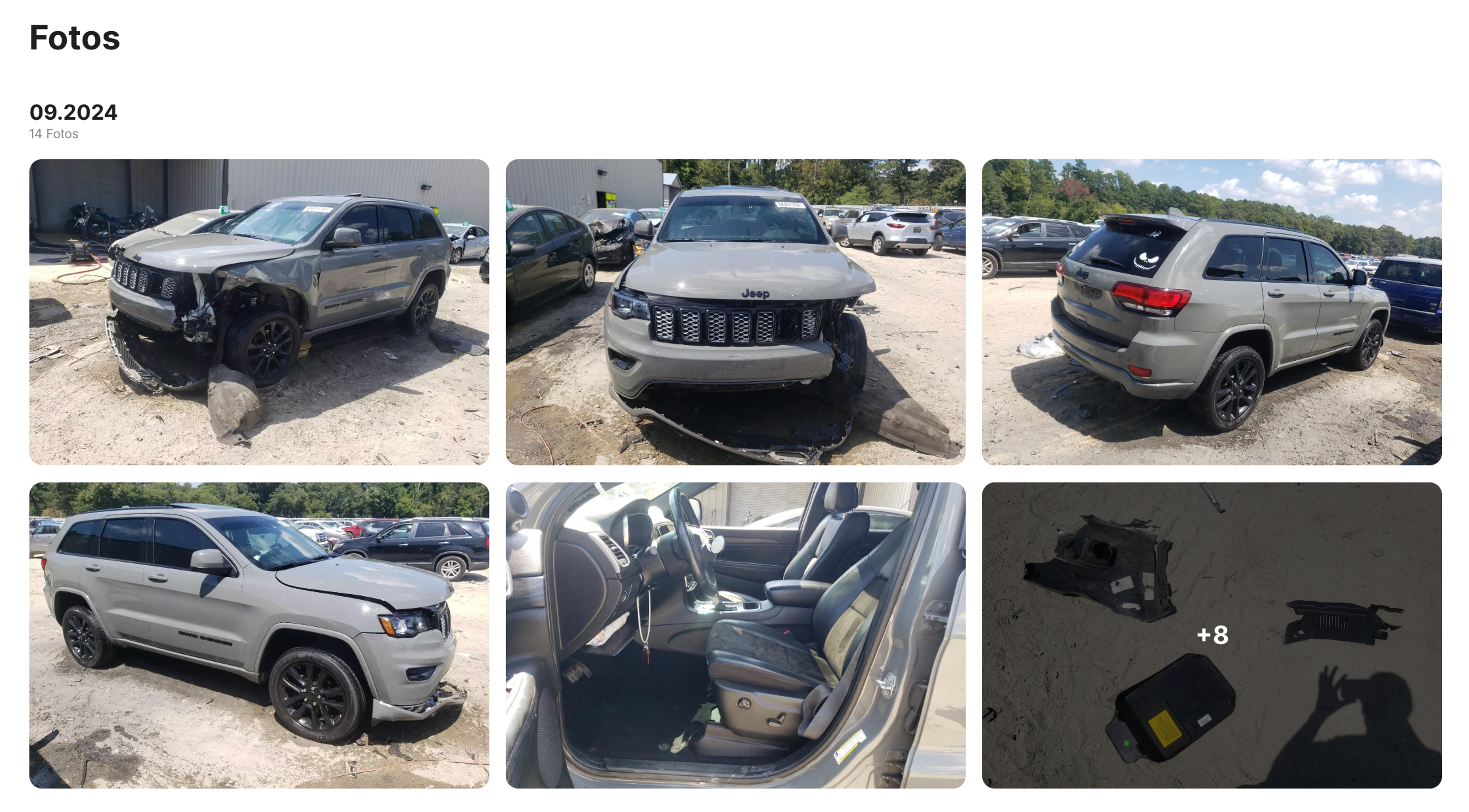 Historische Fotos eines beschädigten Autos in einem carVertical-Bericht