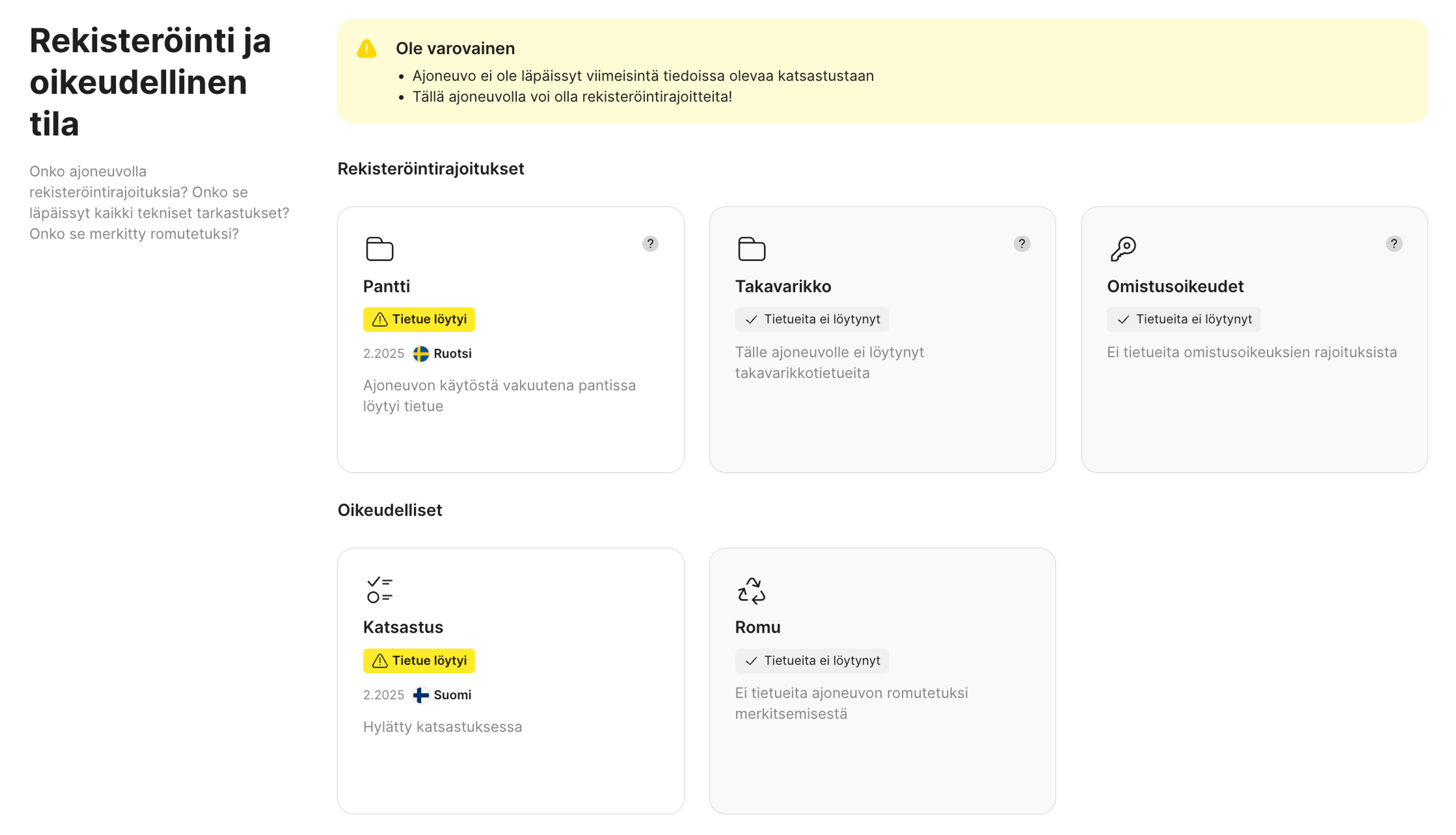 Rekisteröinti ja oikeudellinen tila -osio