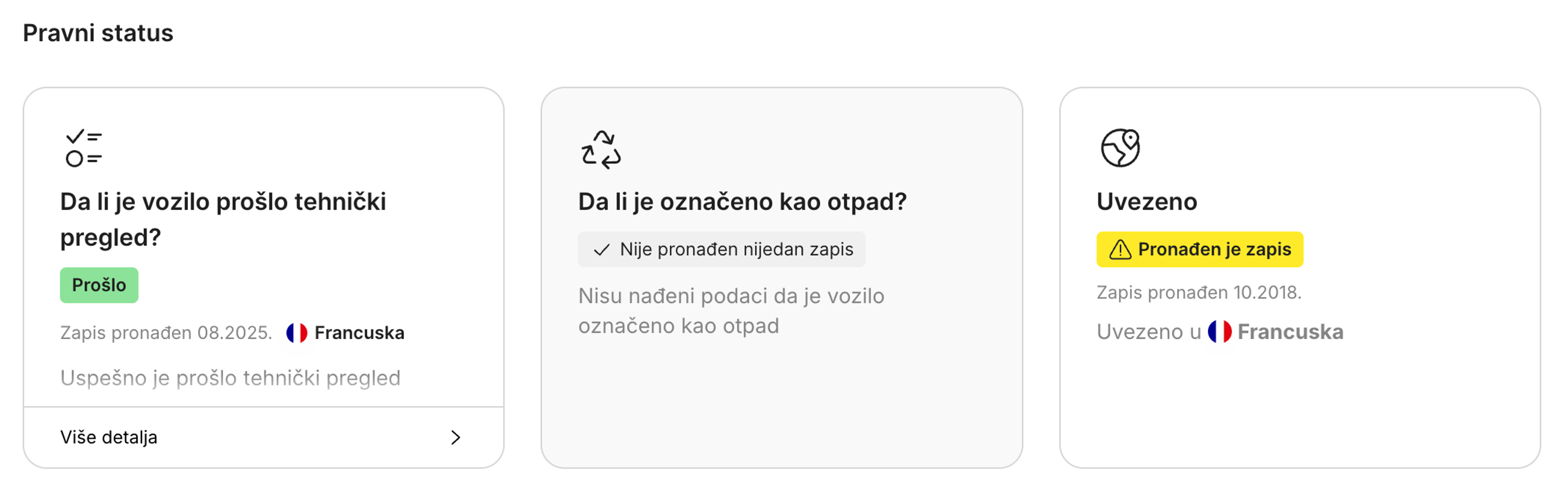 Zapisi o uvozu pronađeni u carVertical izveštaju