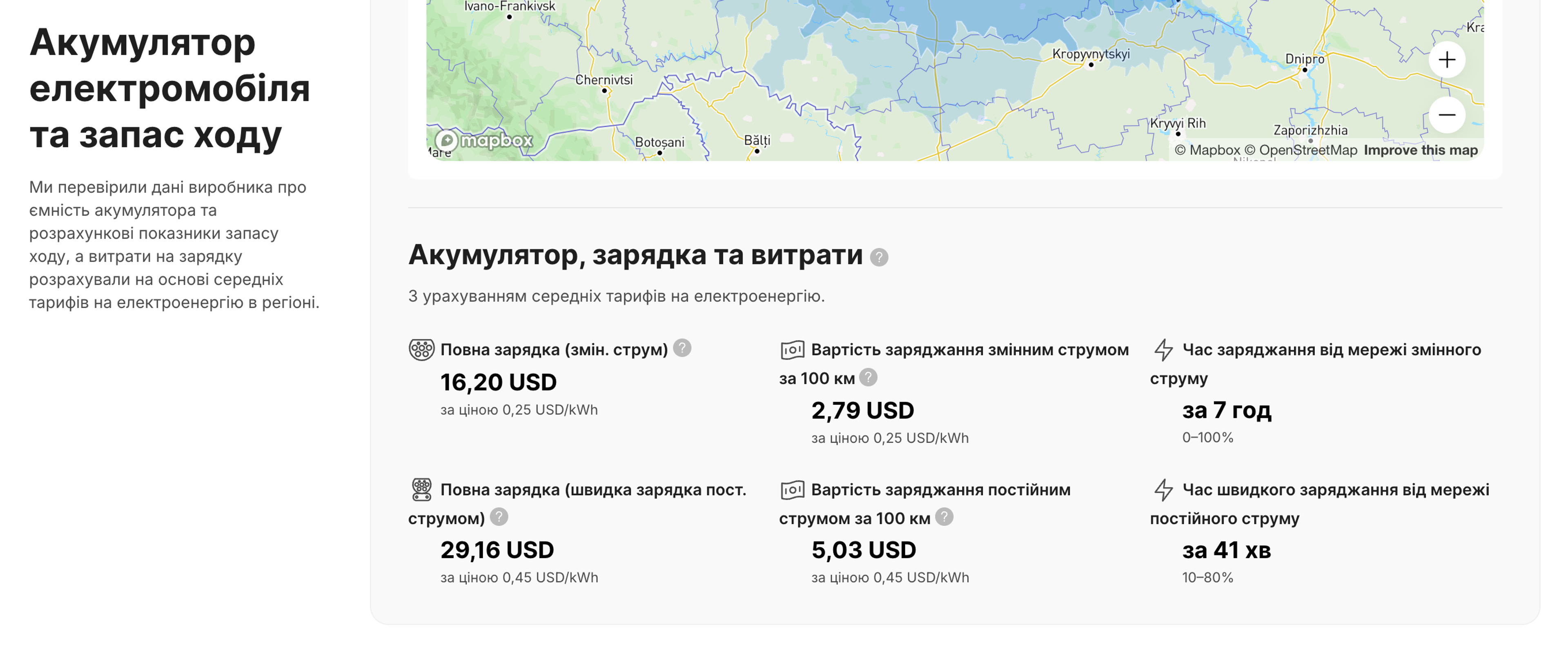 Оцінка часу та вартості заряджання ЕМ у звіті про транспортний засіб