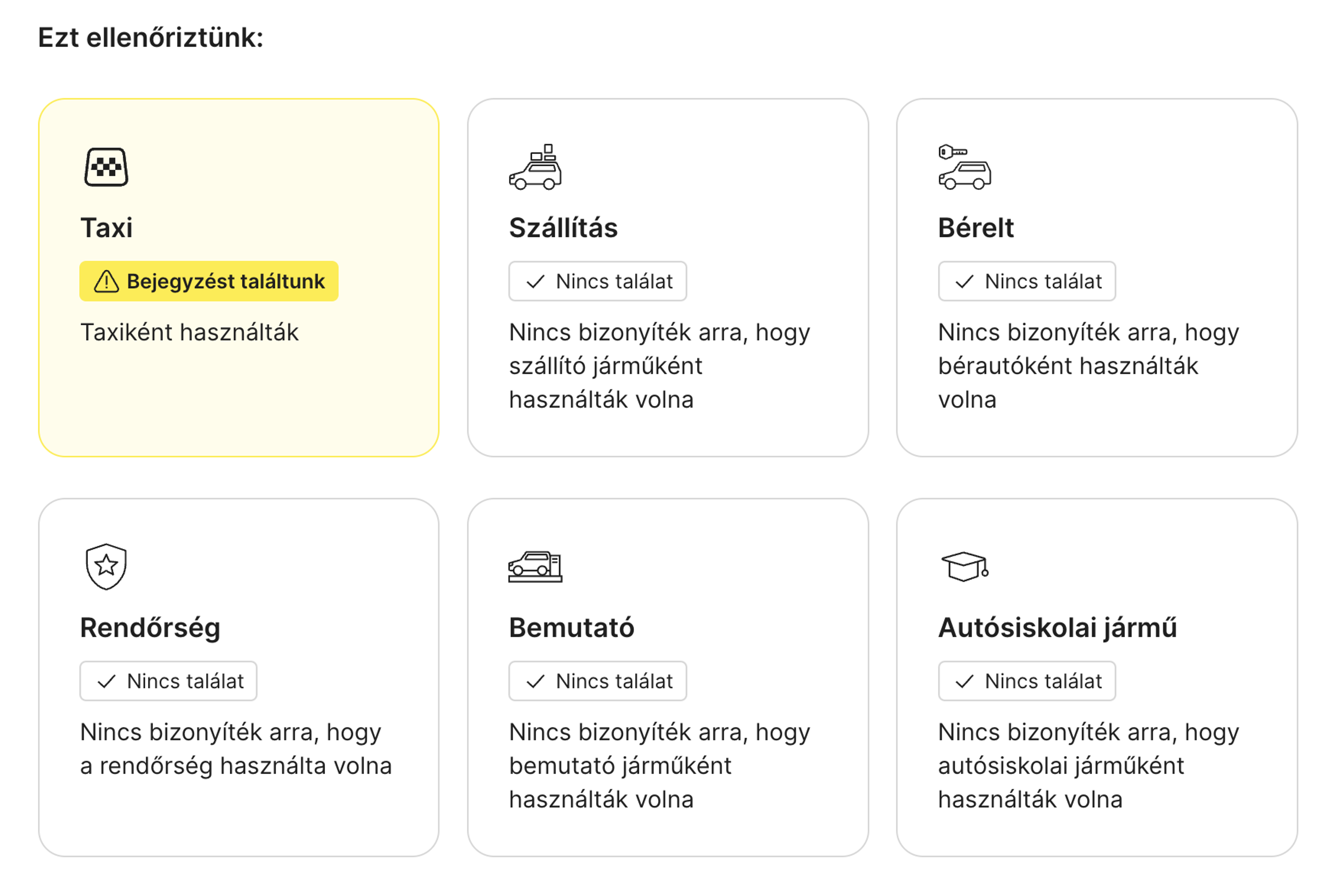 taxirekord található a "carVertical" jelentésben