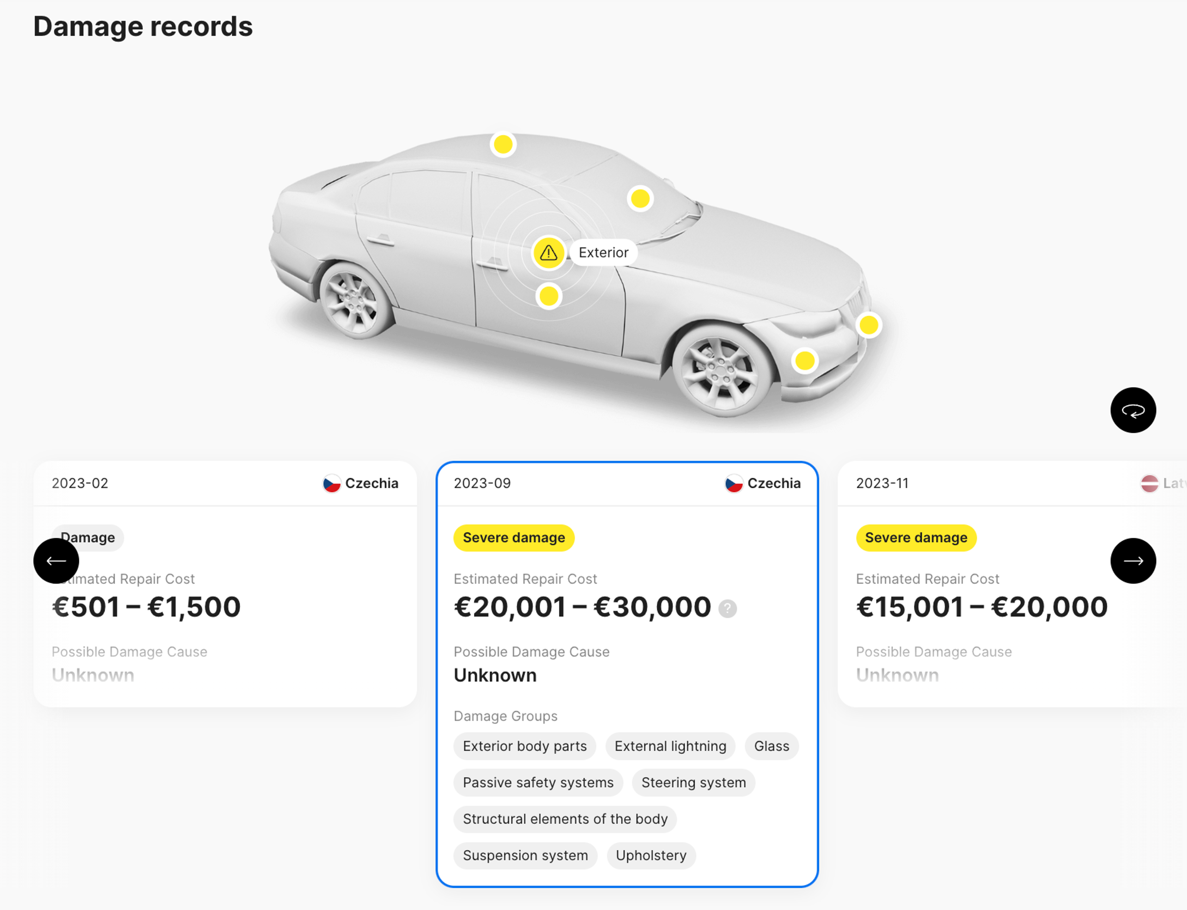 Damage records found in carVertical vehicle history report