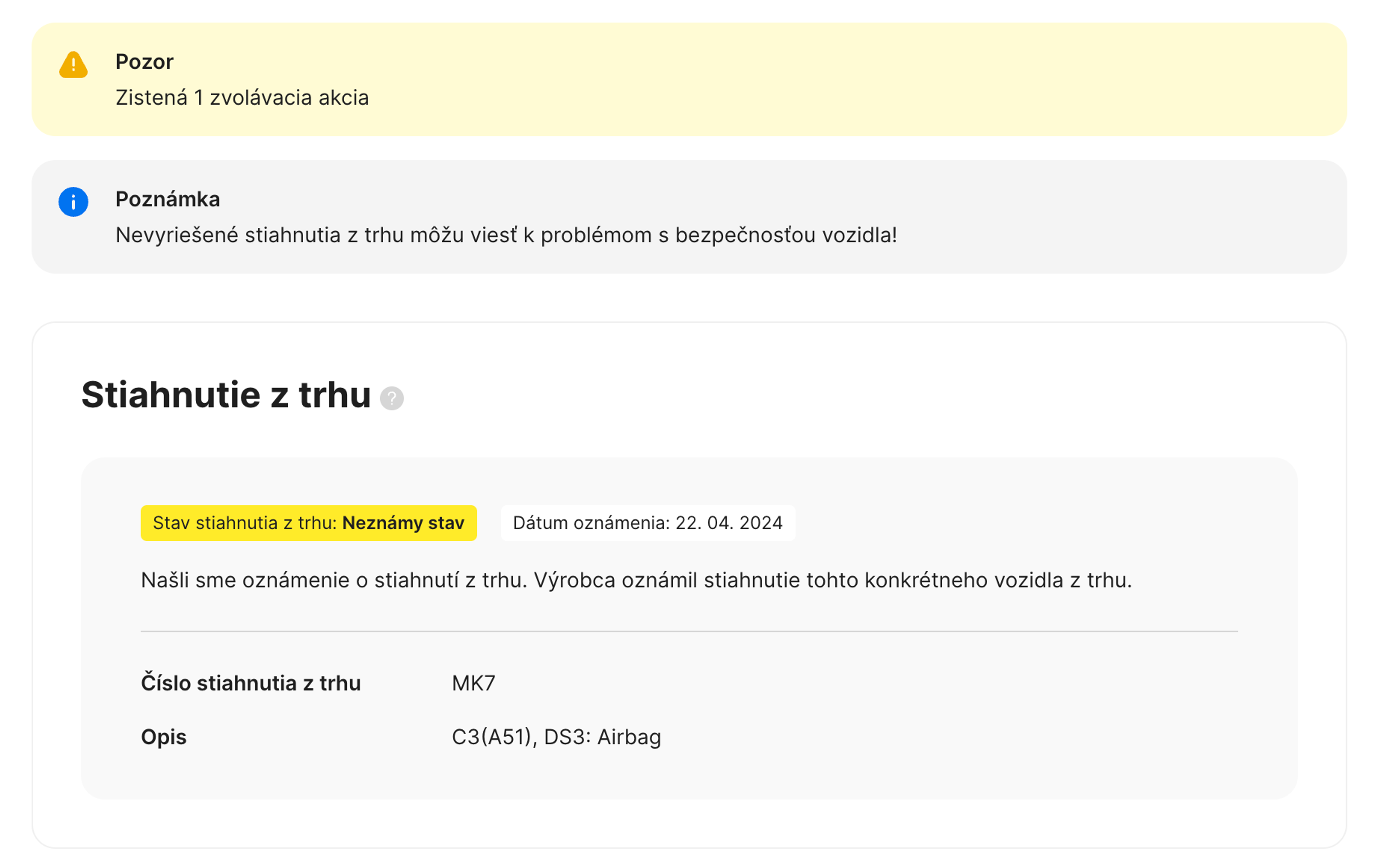 Vyvolanie v správe carVertical