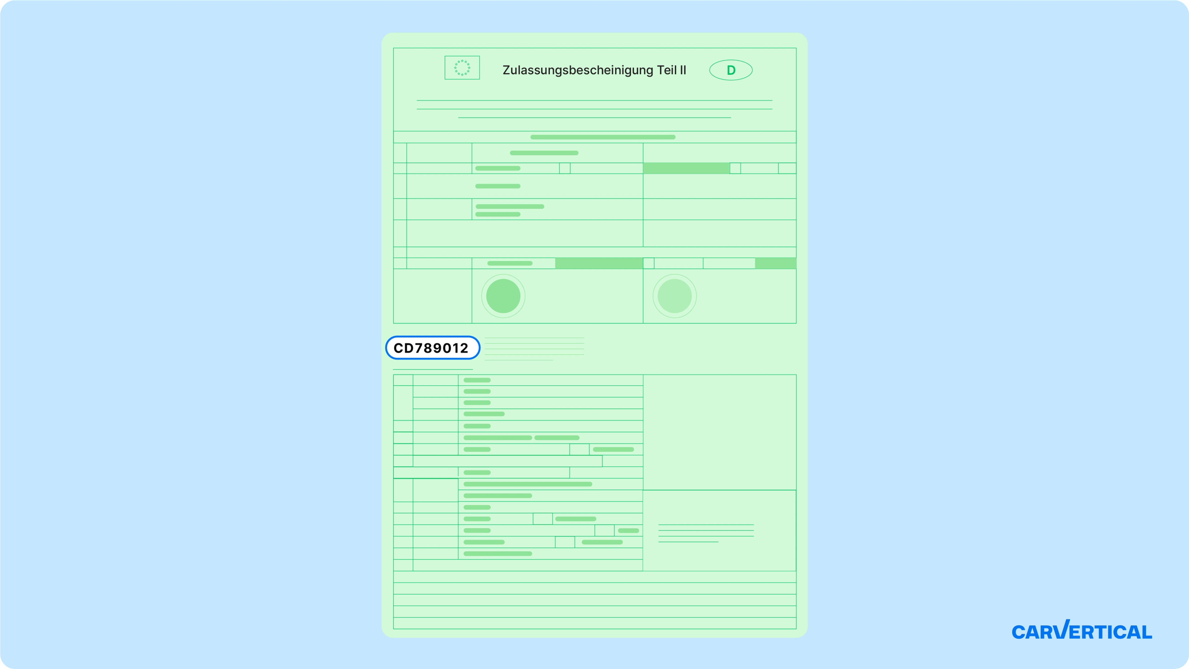 Position der Zulassungsscheinnummer im der Zulassungsbescheinigung Teil 2