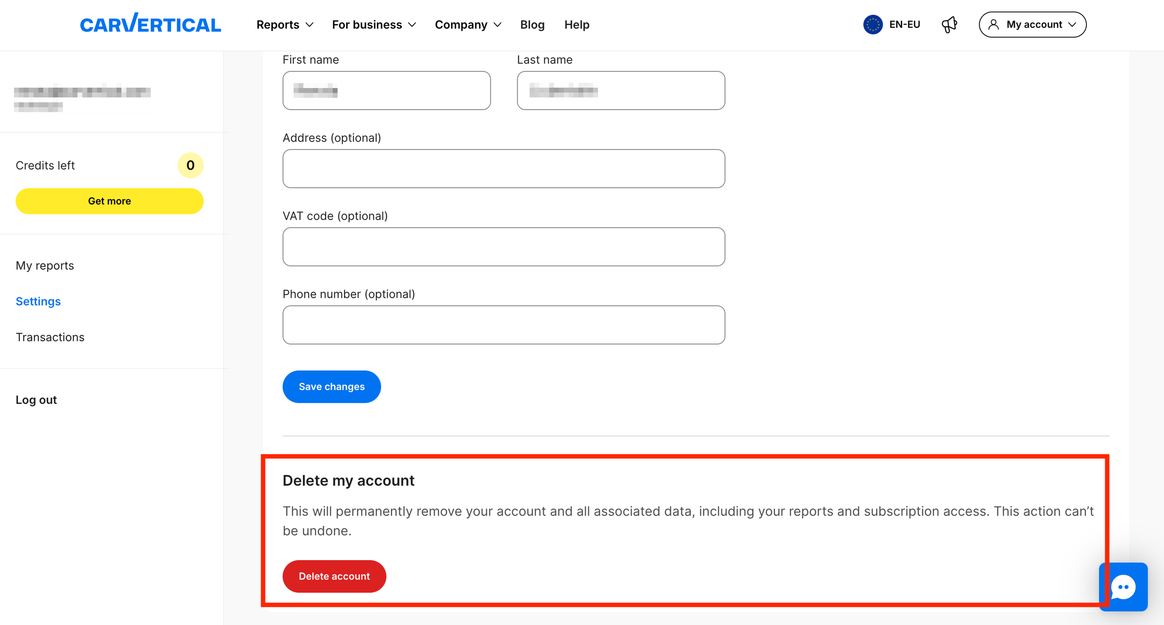 bouton supprimer votre compte