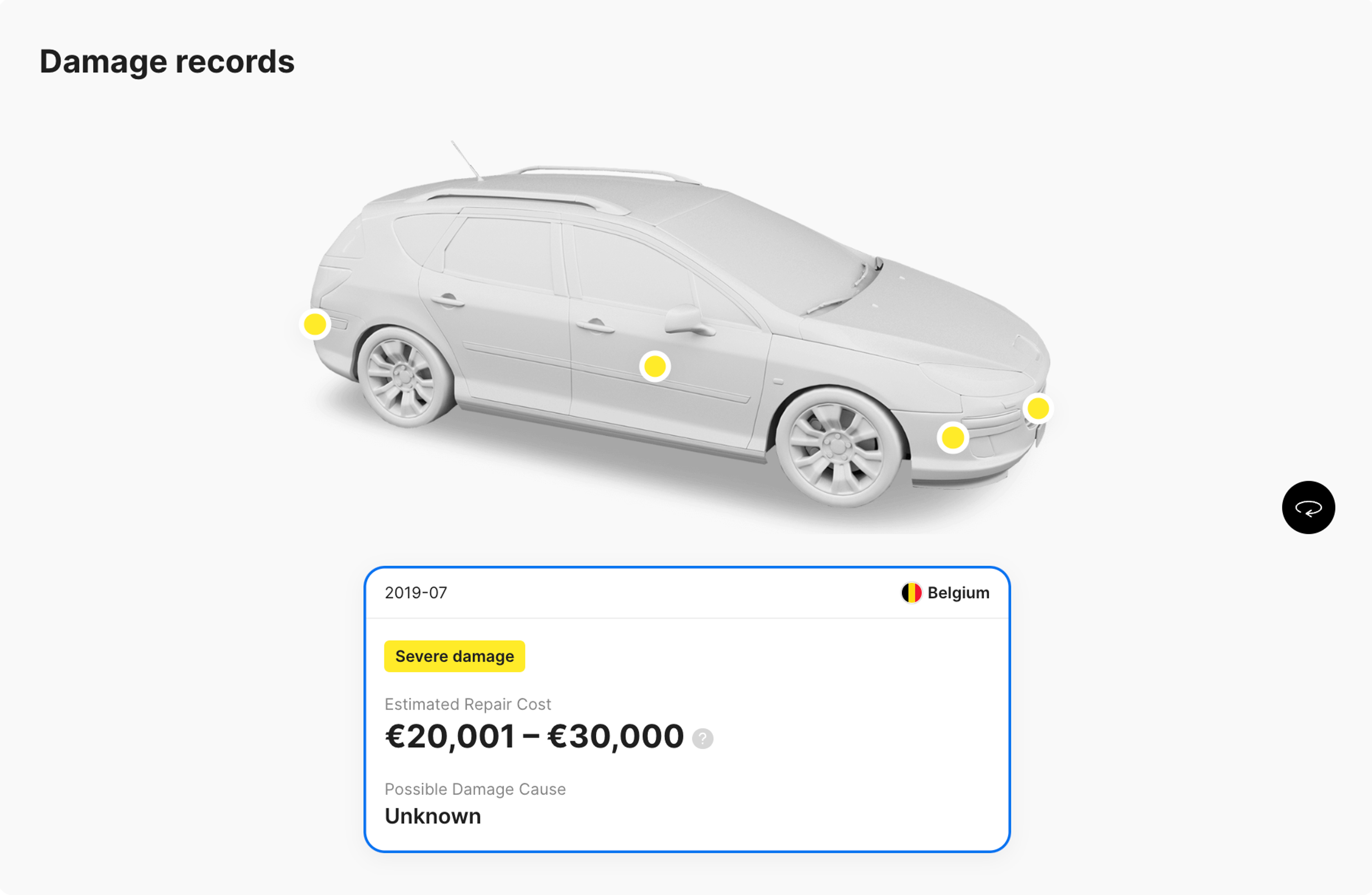 Example of a damage record in carVertical report