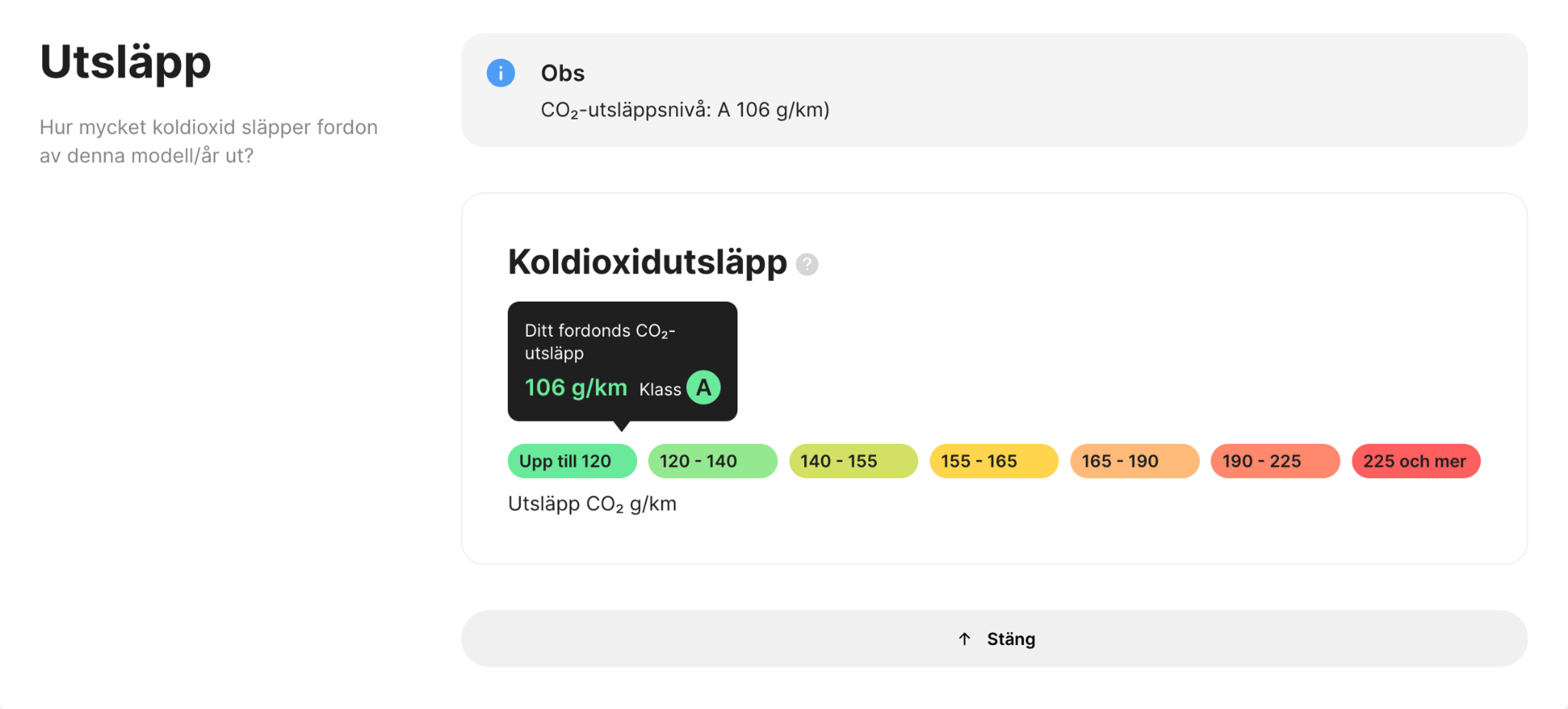 utsläppssektionen i rapporten carVertical