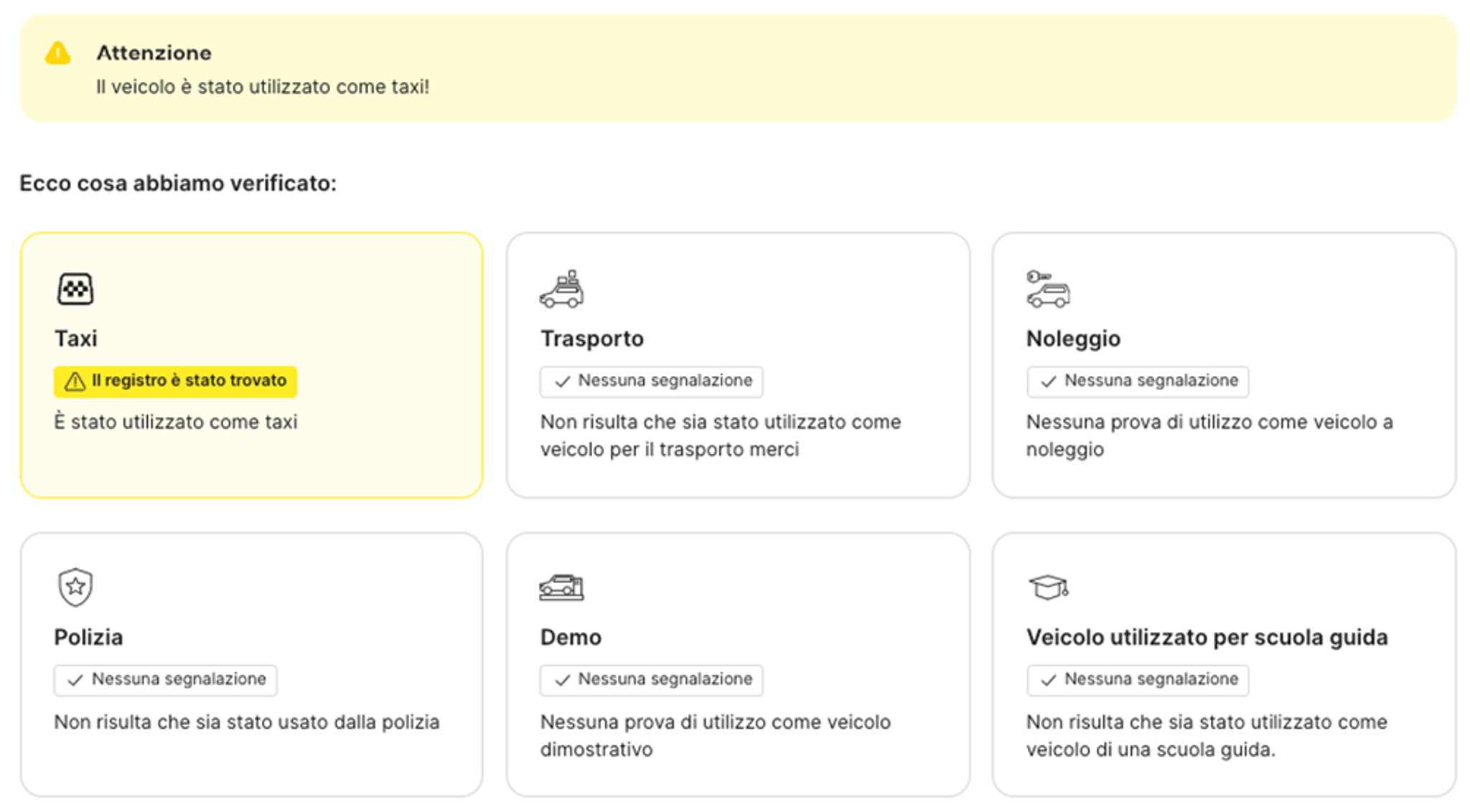 Sezione Scopo nel report carVertical