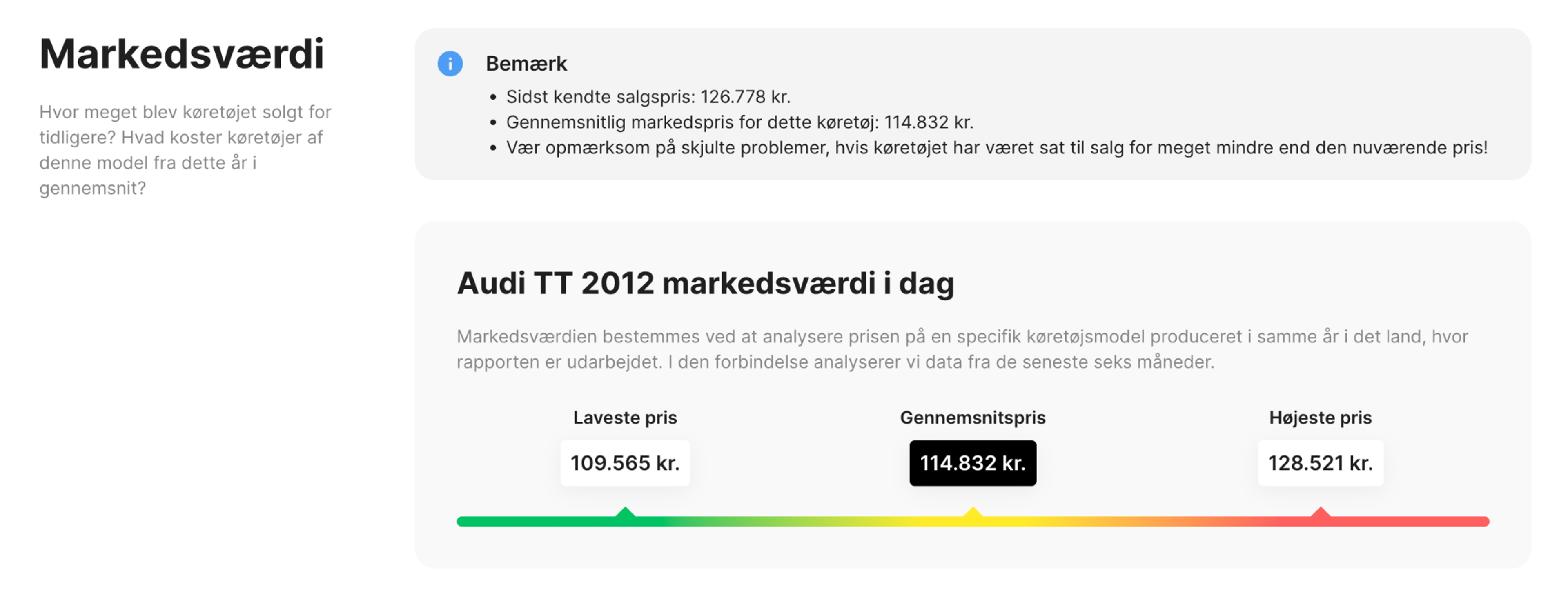 markedsværdiafsnittet i carVertical rapport
