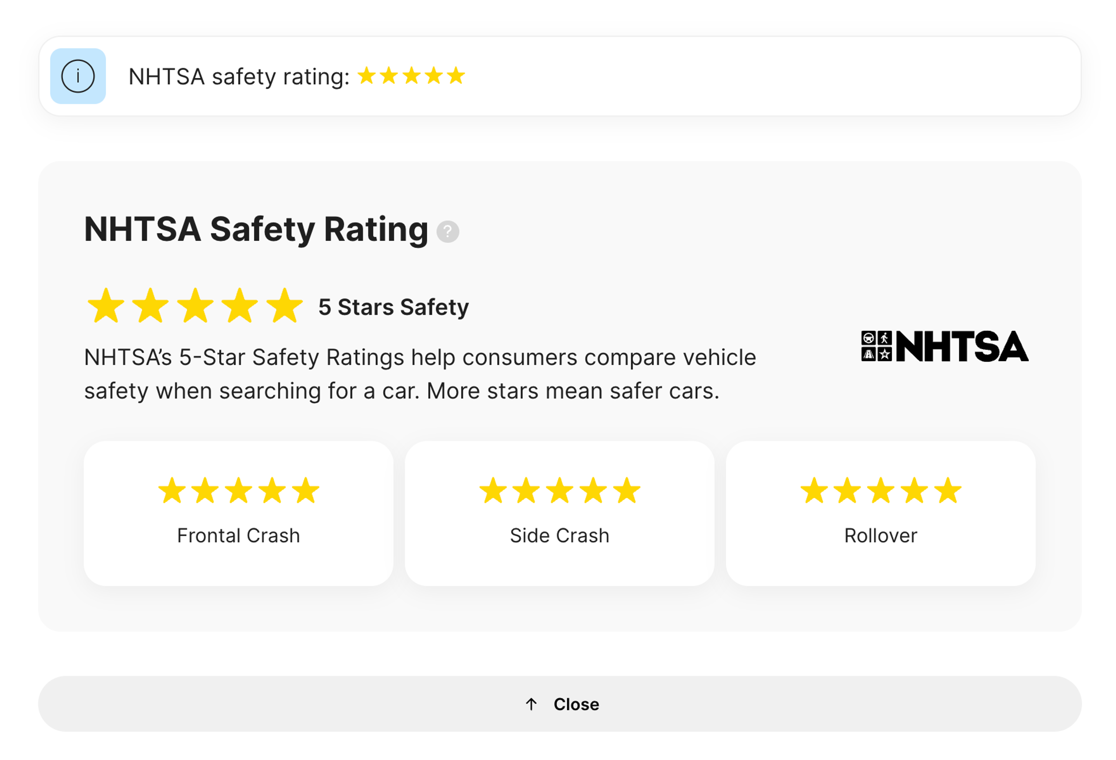NHTSA safety ratings in carVertical report