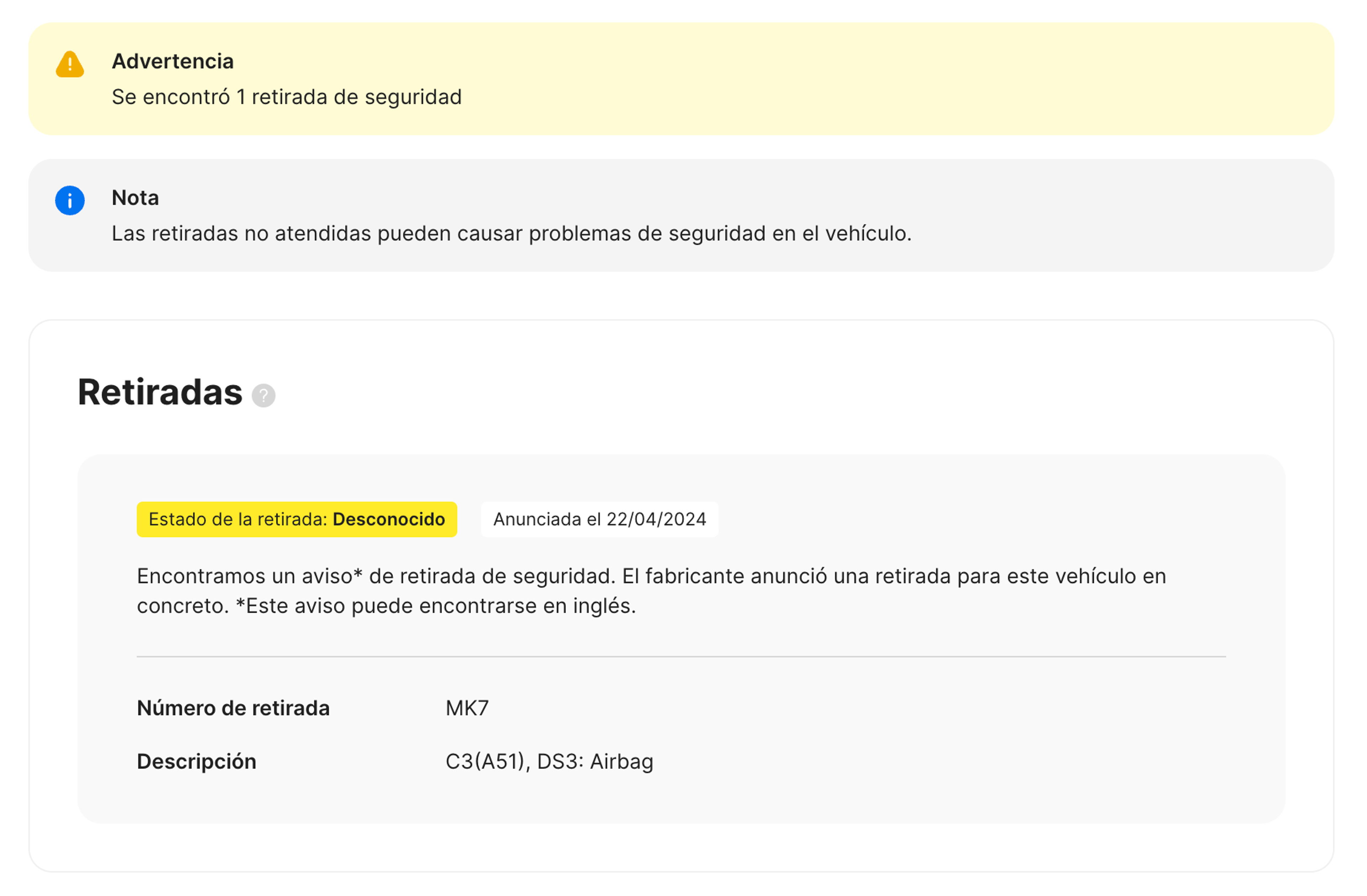 Recordatorio en el informe carVertical