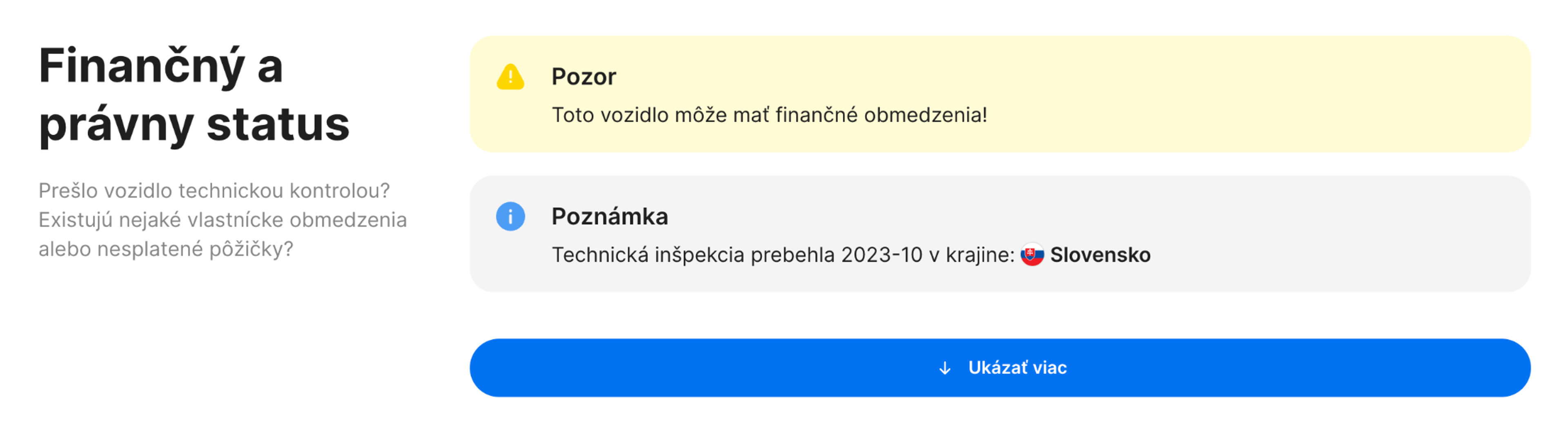 funkcia finančného a právneho stavu v správe carVertical