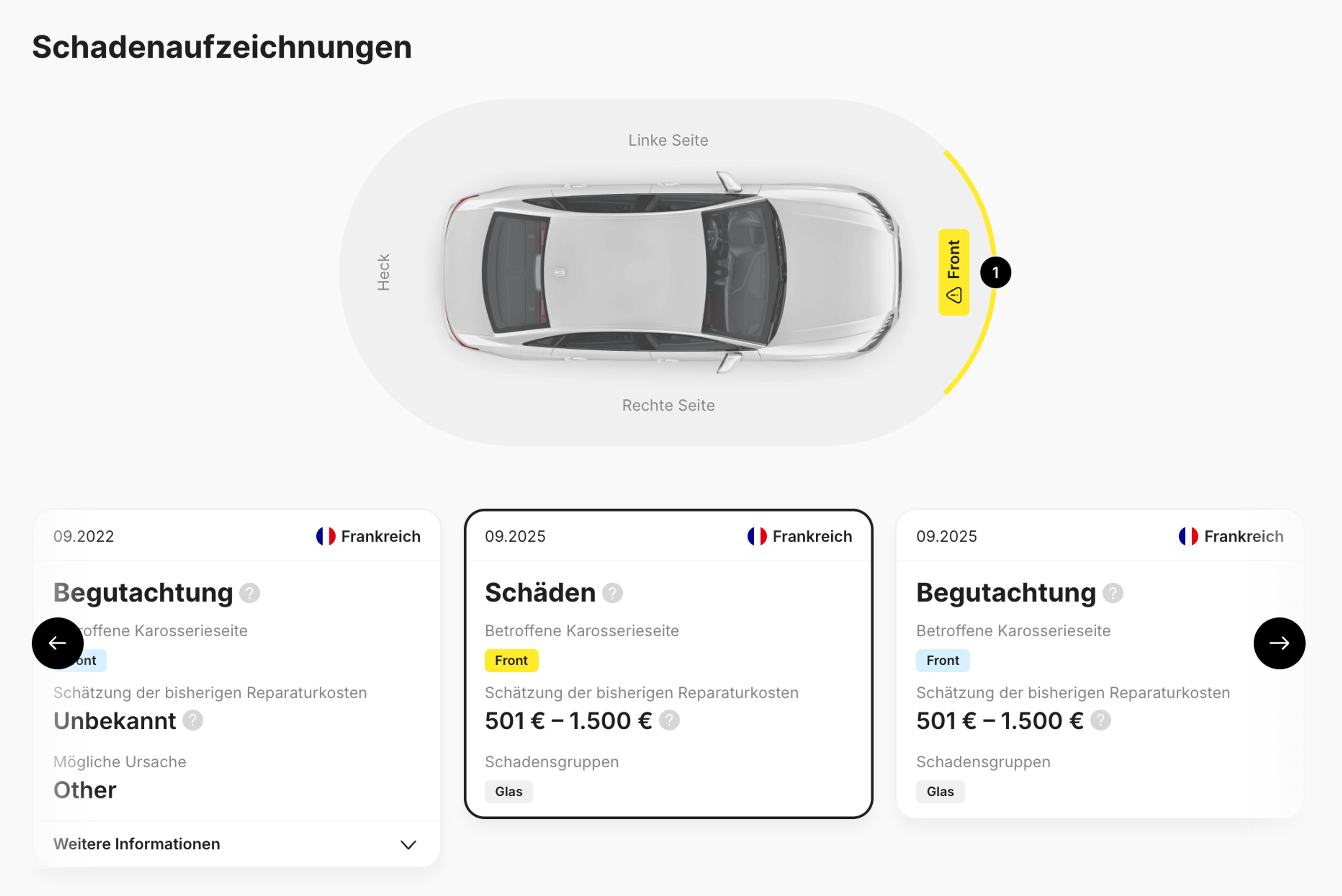 Schadensaufzeichnungen in der Fahrzeughistorie