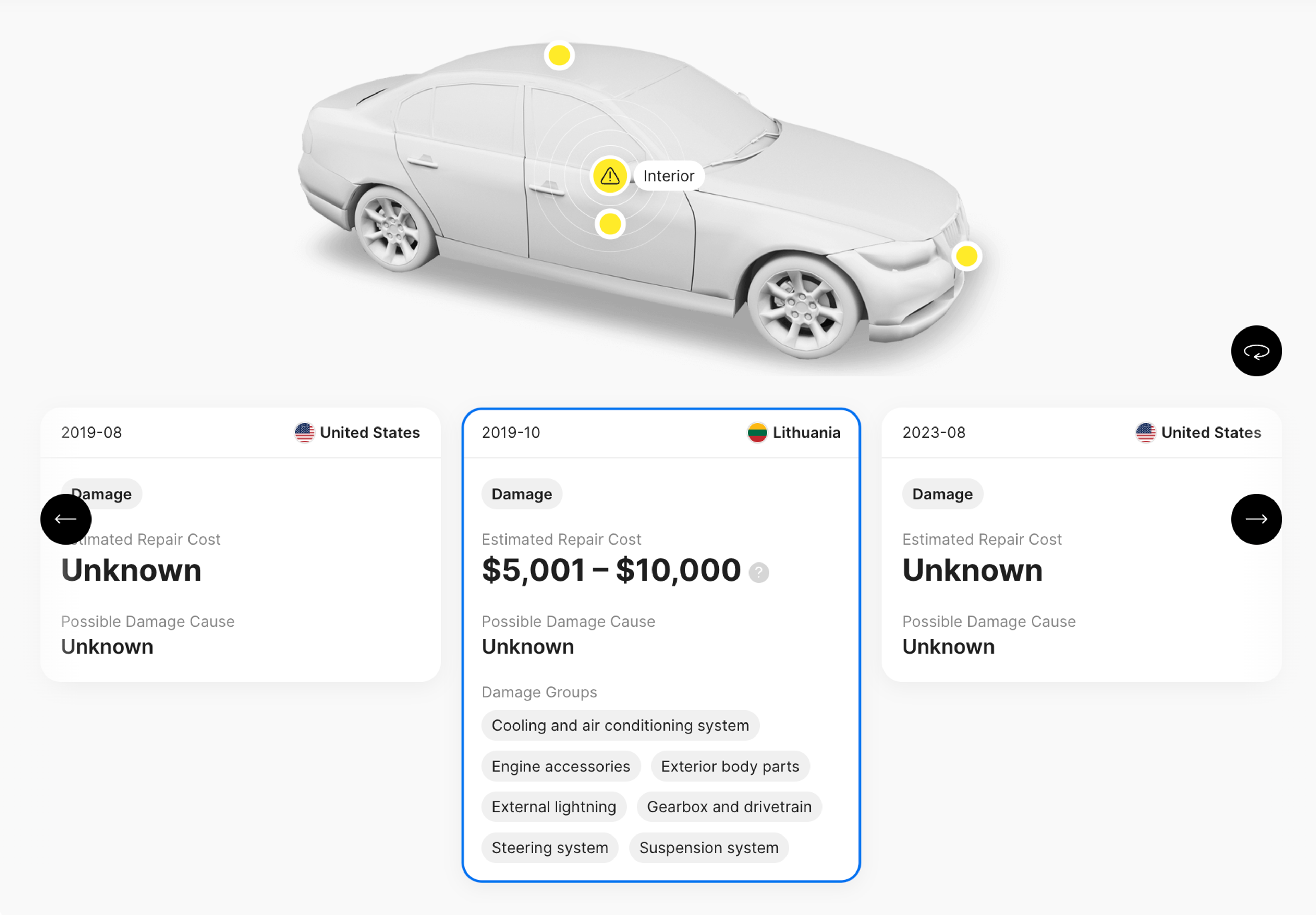 Damage records in carVertical vehicle history report