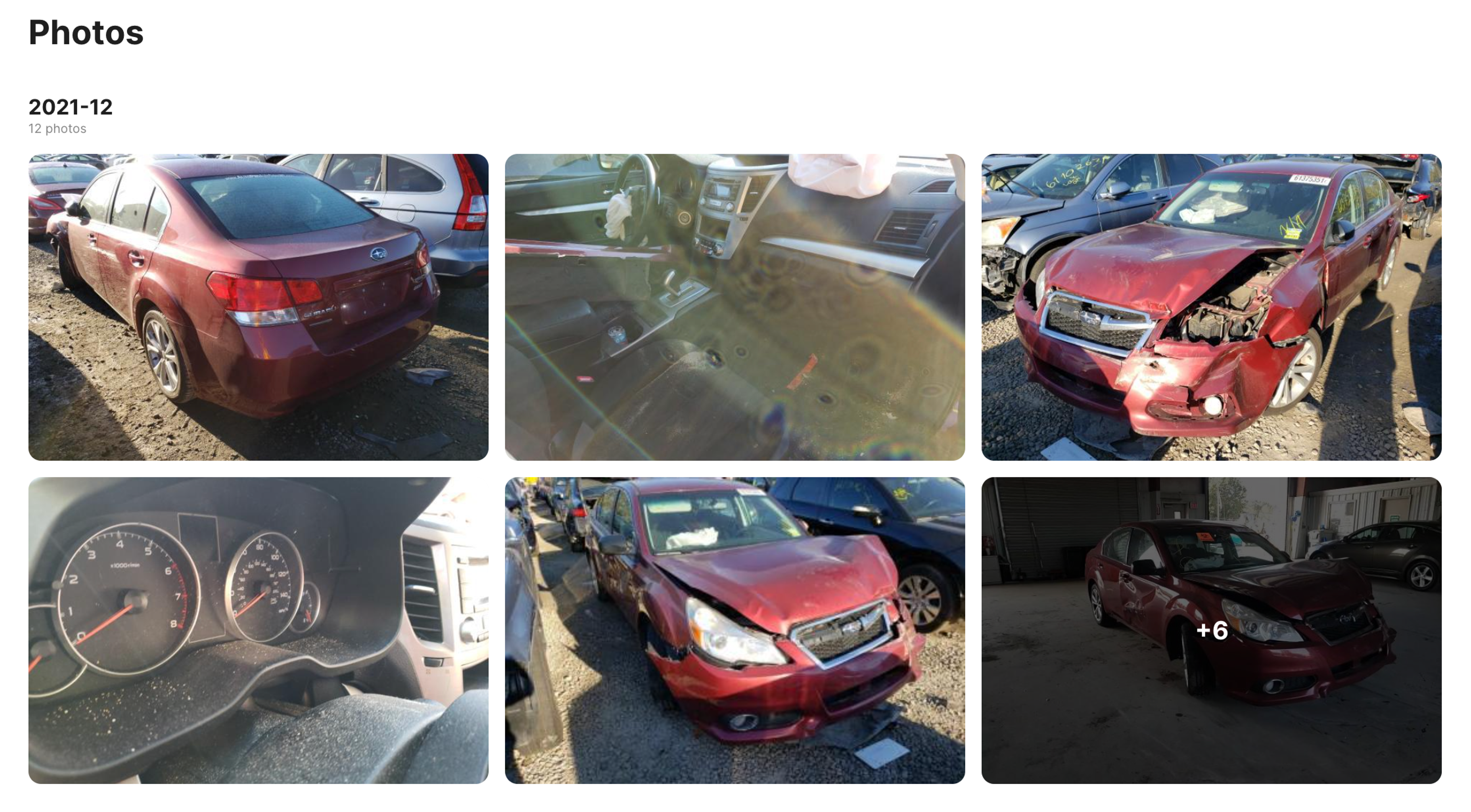 Photos d’archive d’une voiture endommagée dans un rapport carVertical