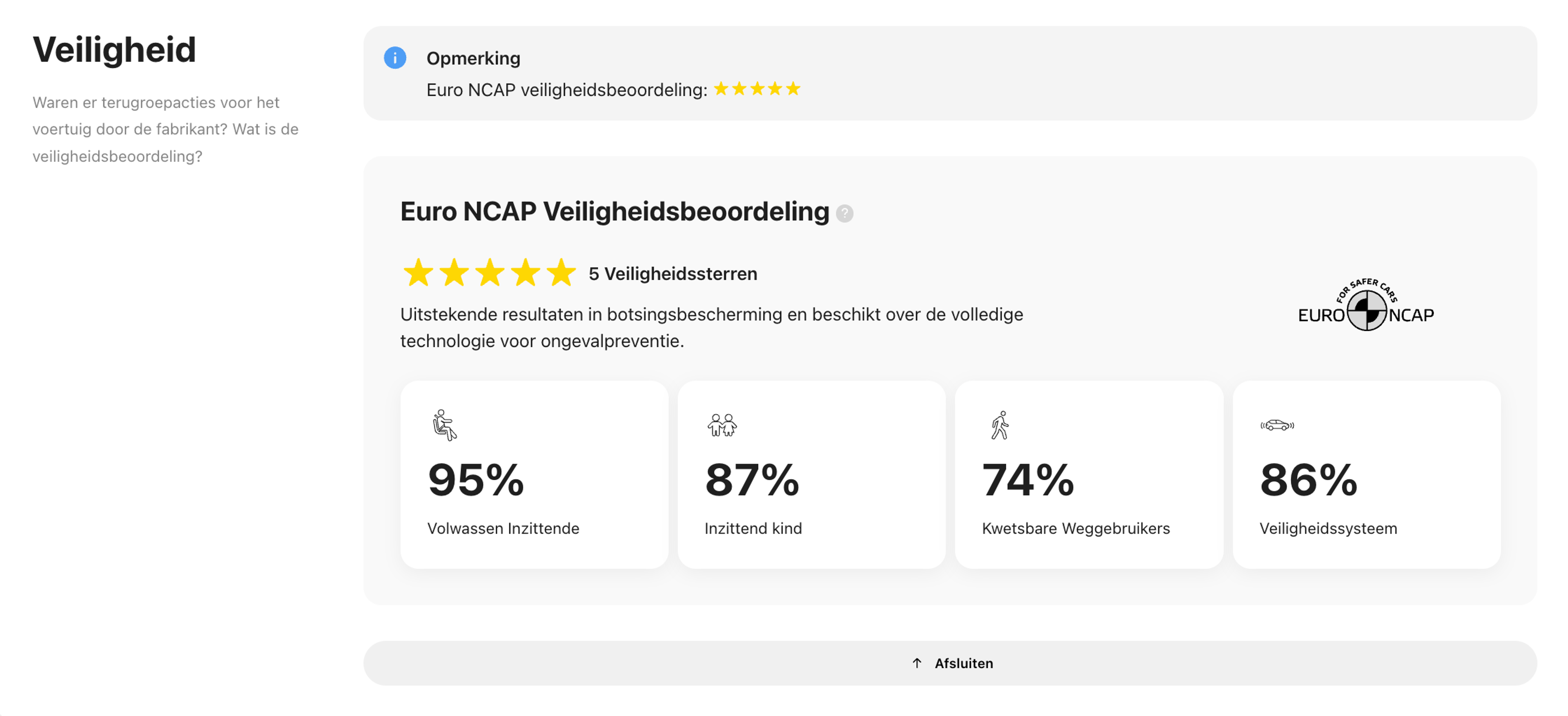 Veiligheidsgedeelte in carVertical voertuiggeschiedenisrapport