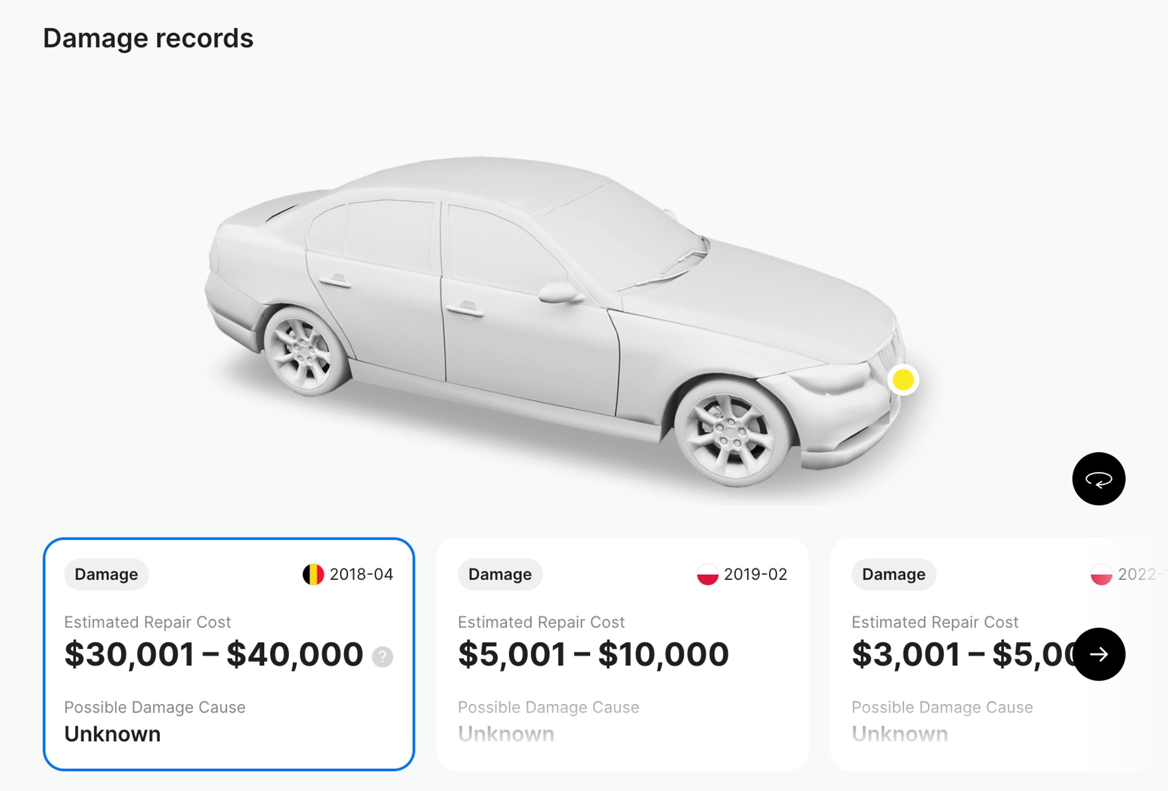 Damage records found in carVertical report