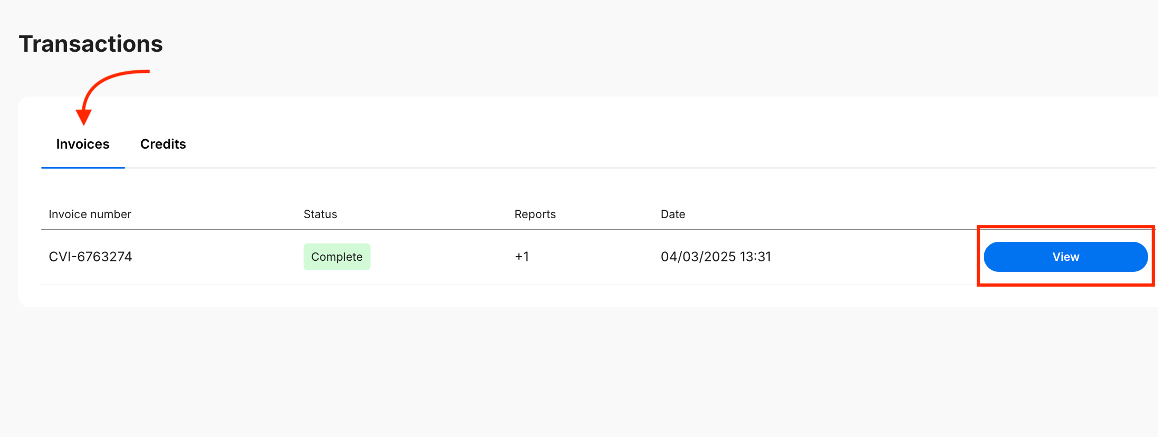 view invoice in transactions section