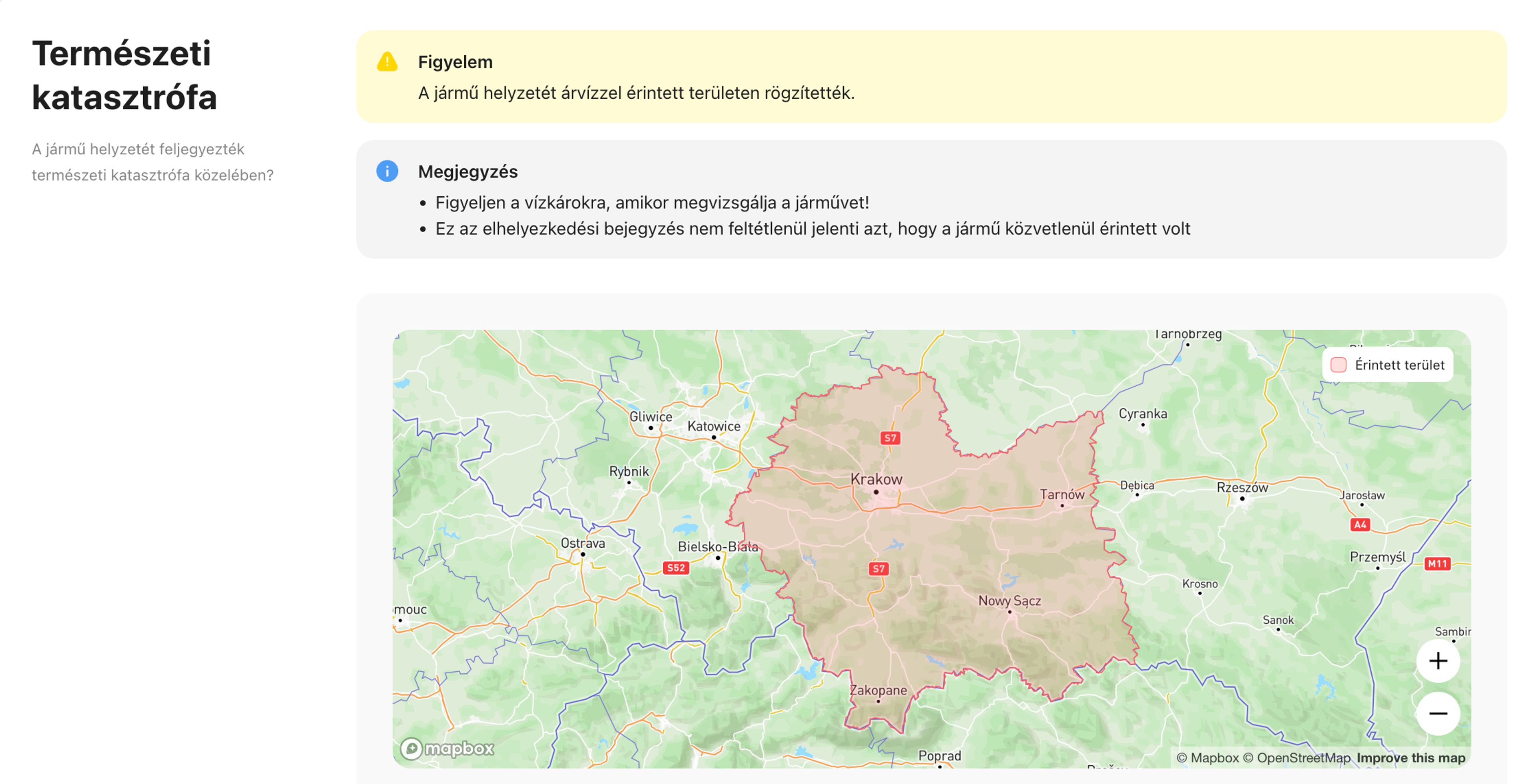 A carVertical járműtörténeti jelentésében árvízrekord található