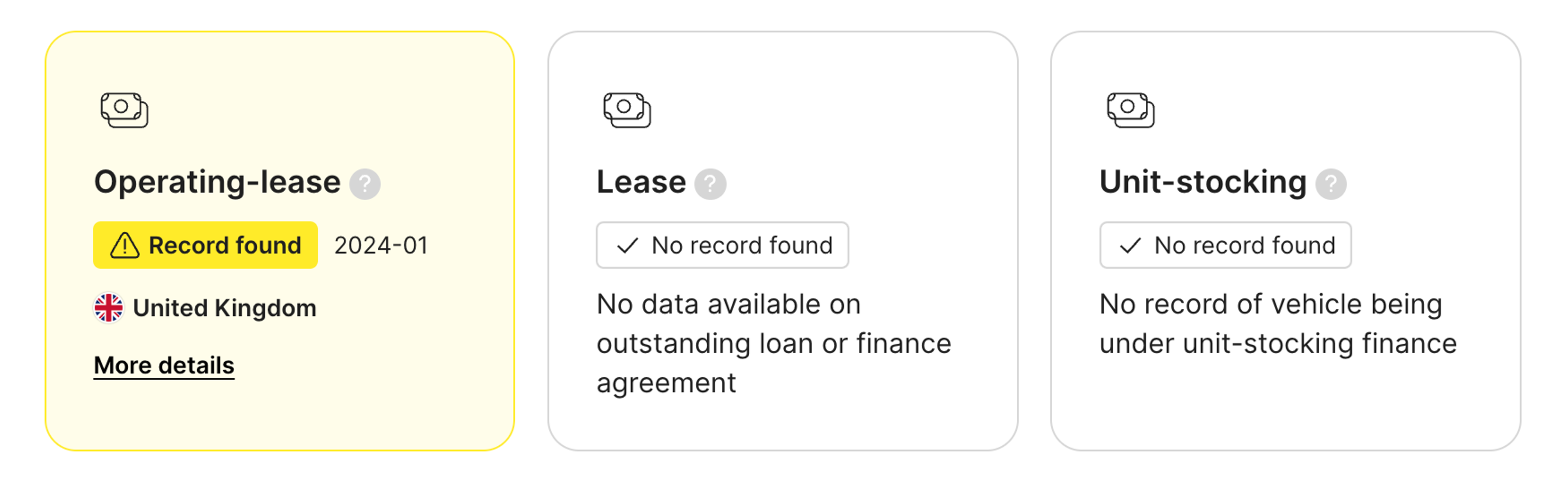 Operating lease record in carVertical report