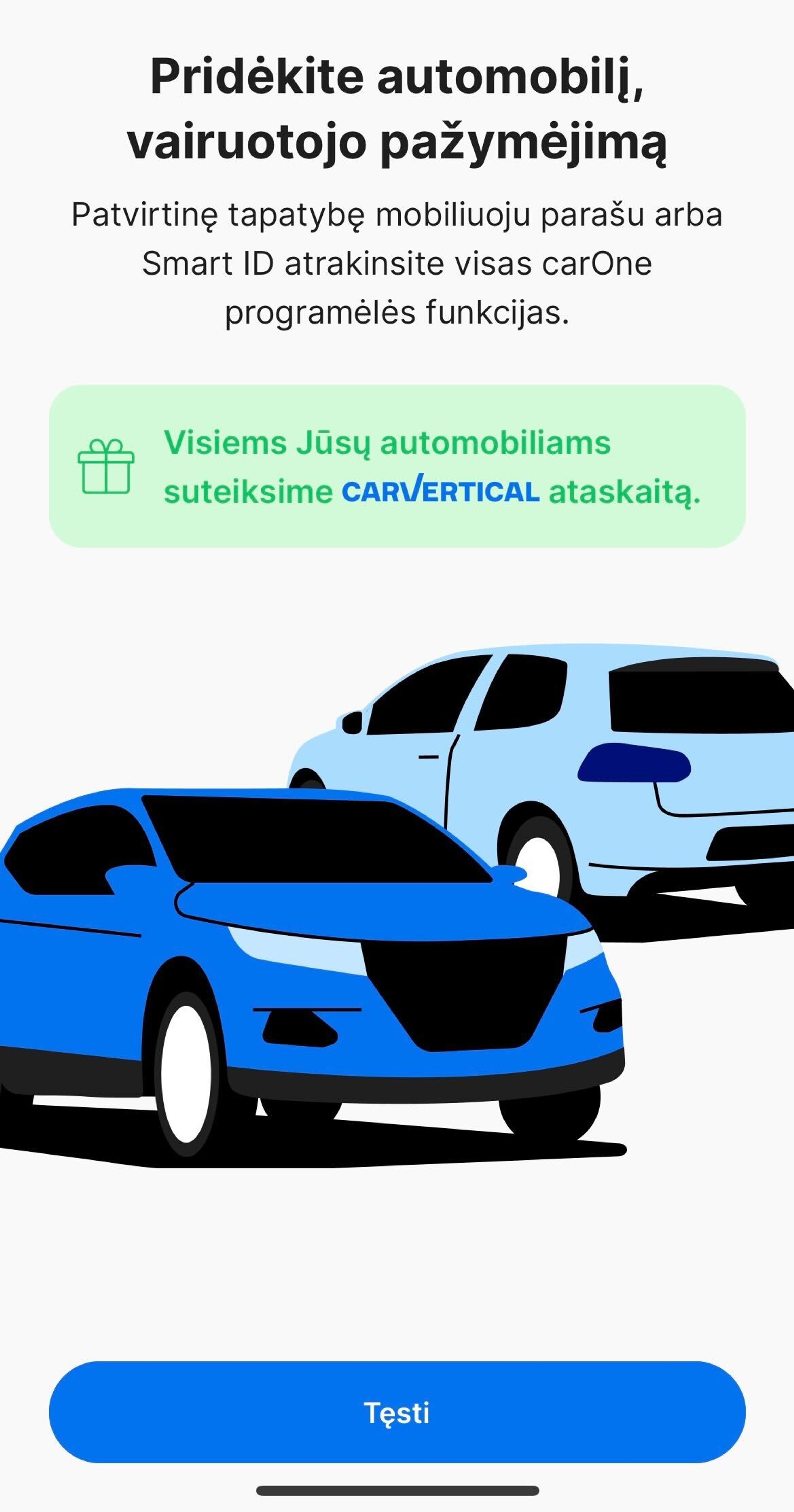 carOne programėlė vairuotojams