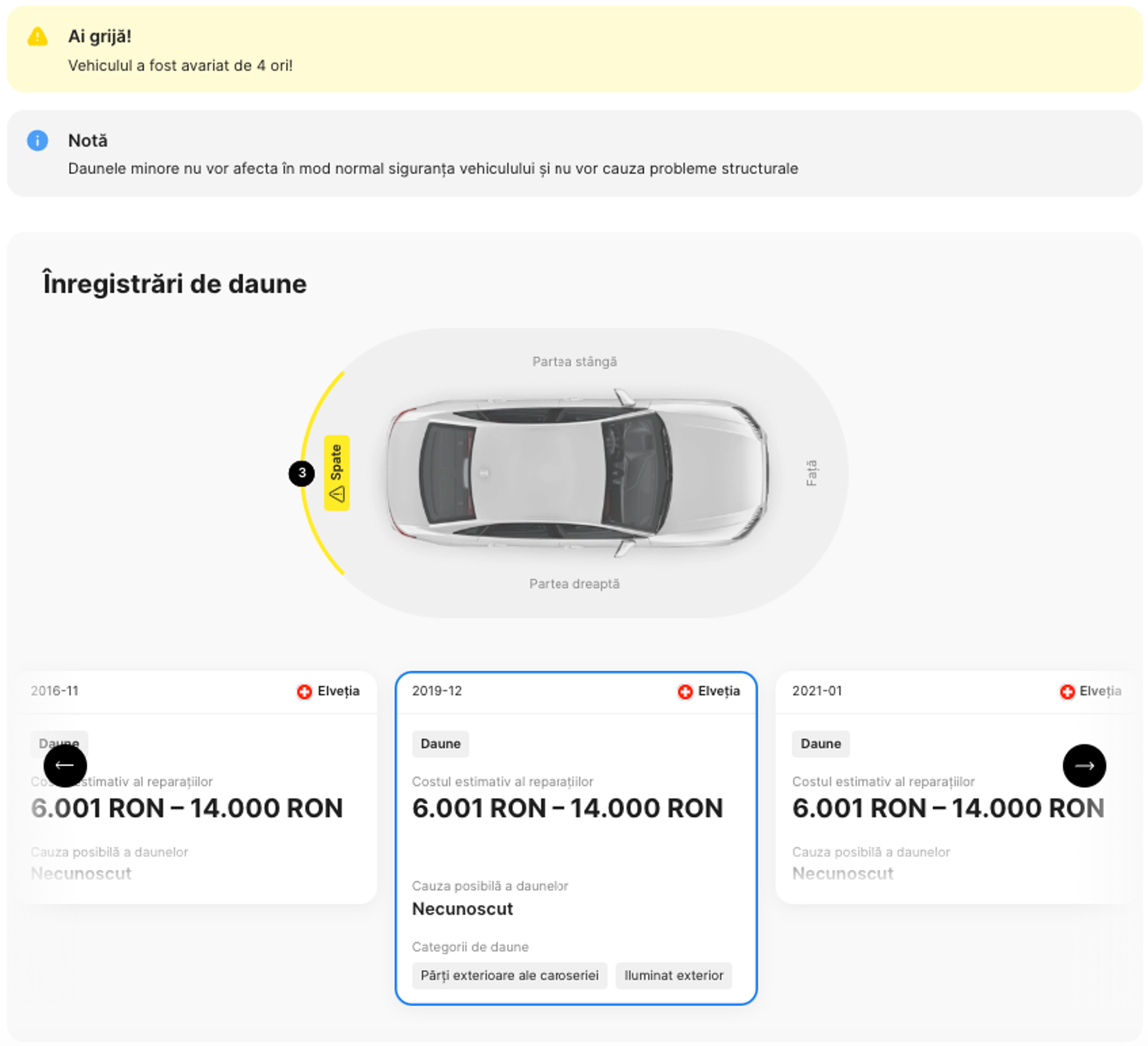 Înregistrări de daune în raportul carVertical