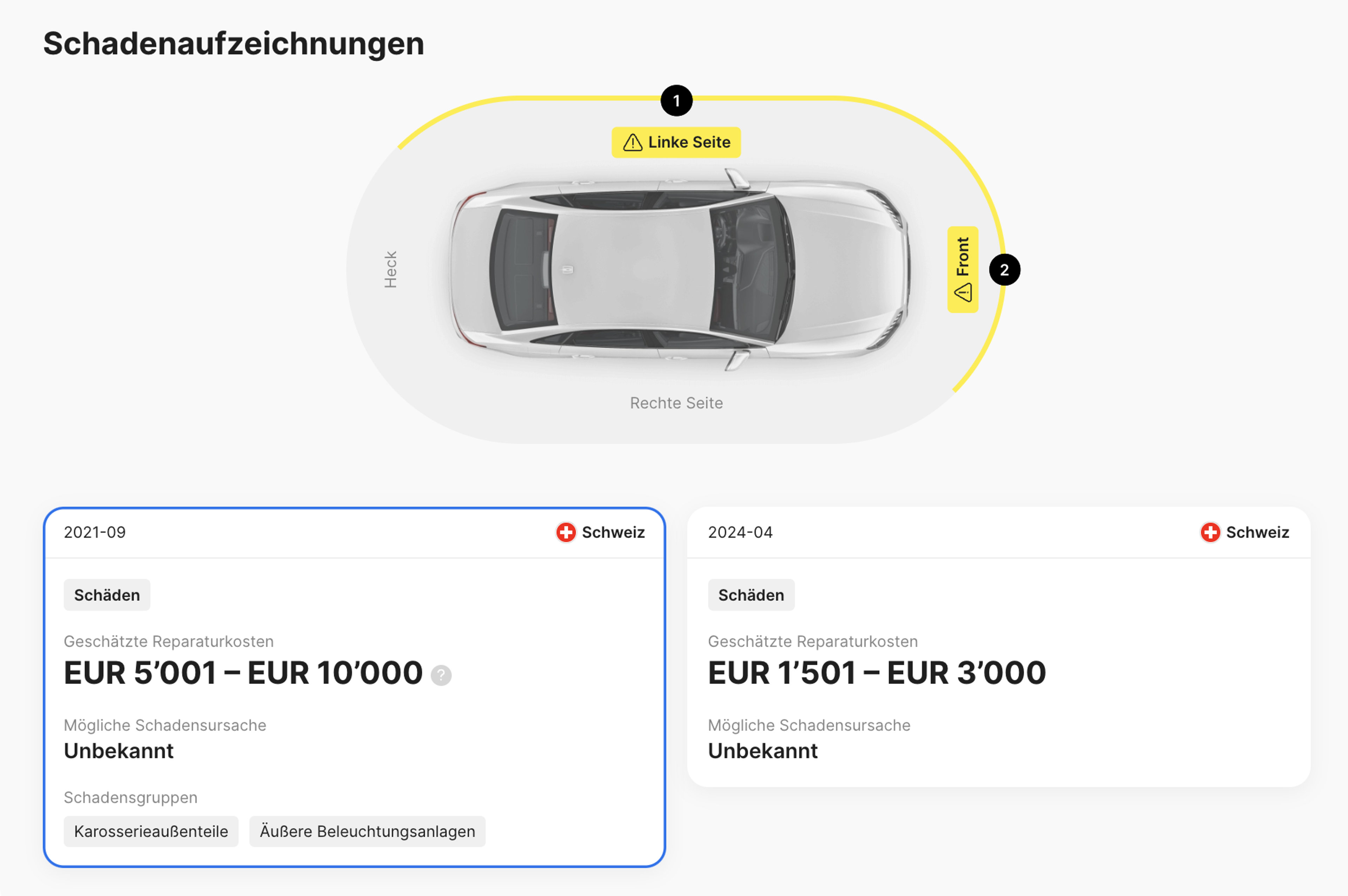 Schadensaufzeichnungen