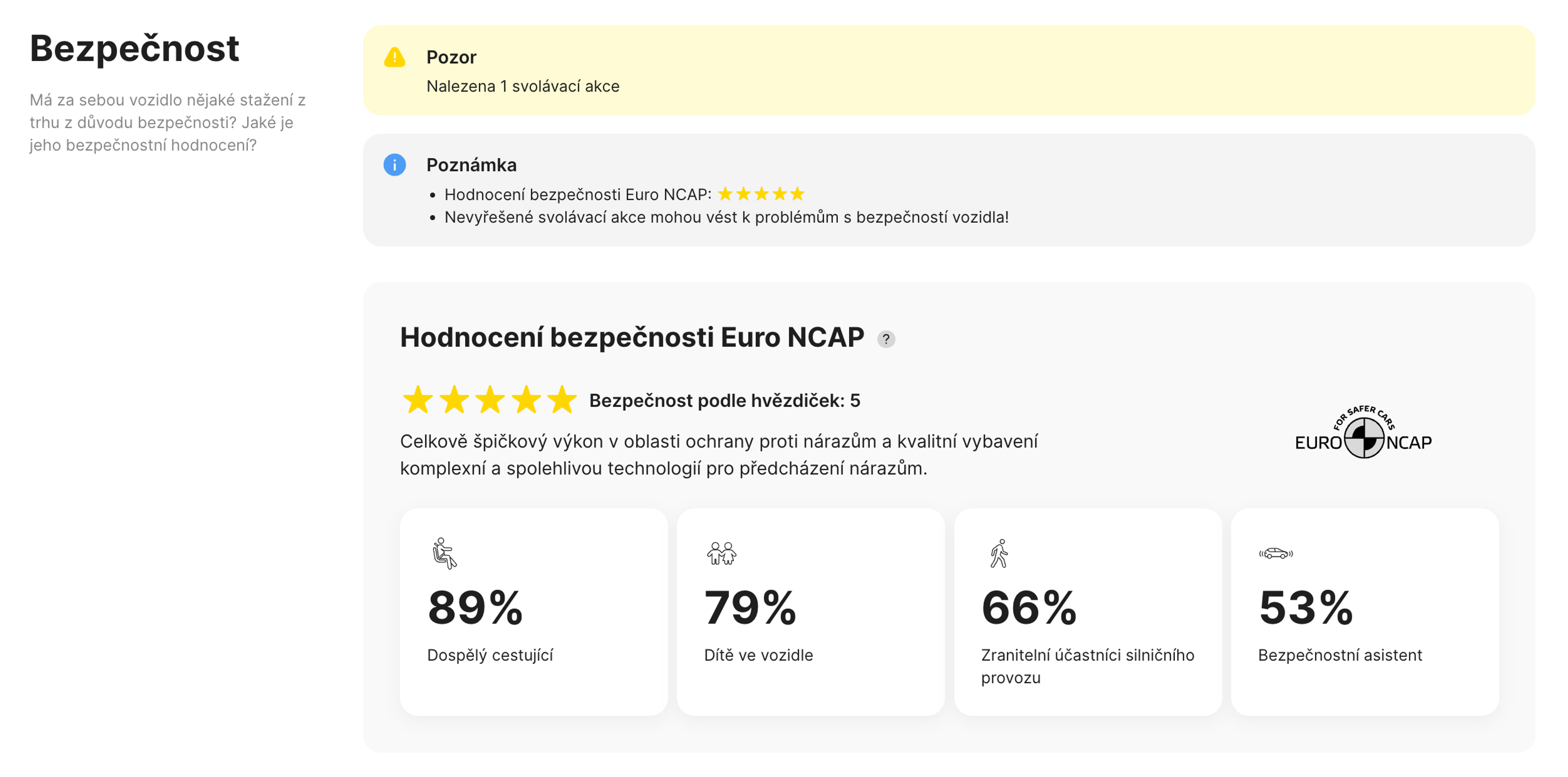 Informace o bezpečnostní části ve zprávě carVertical