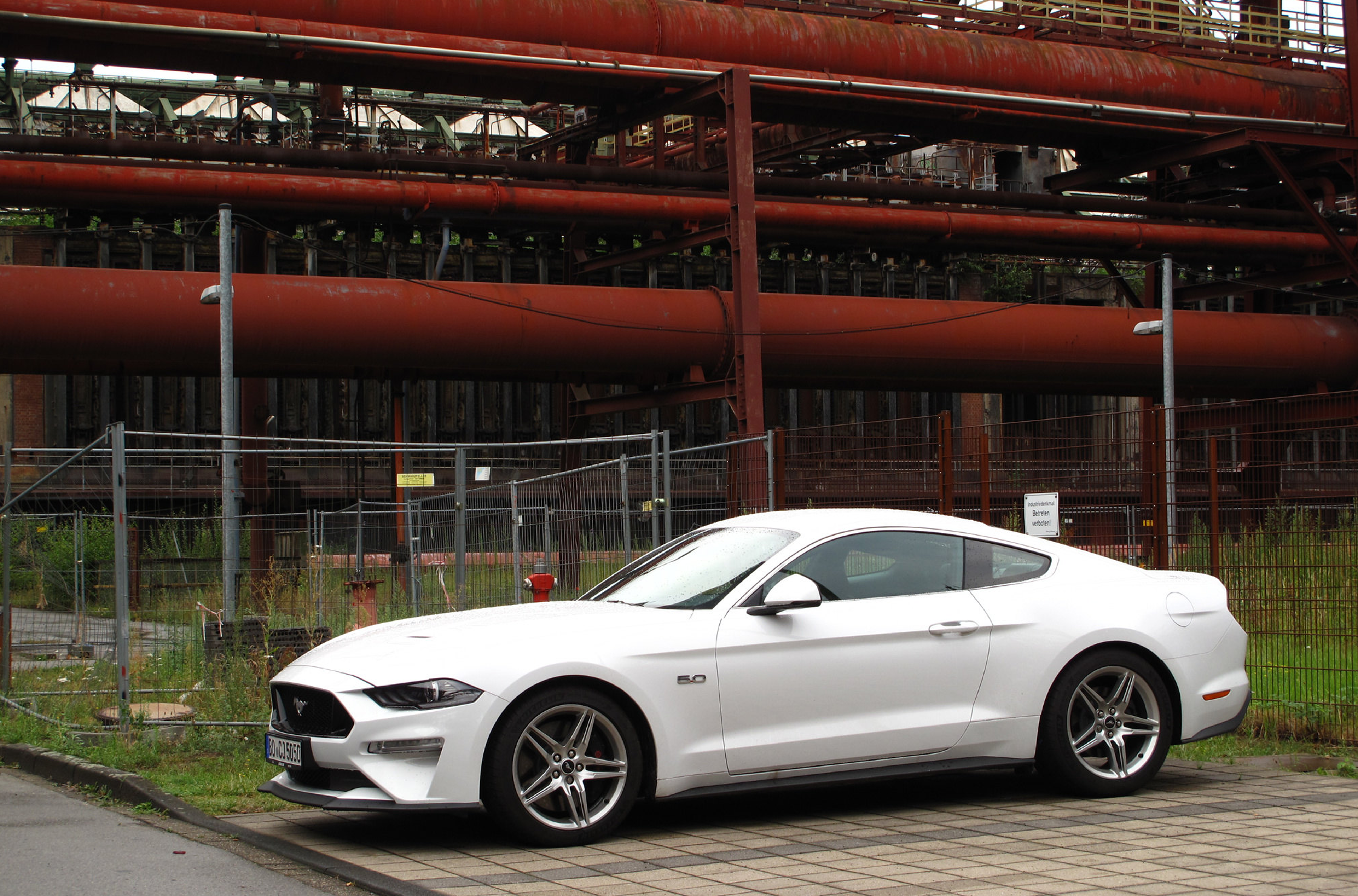 Weißer Ford Mustang