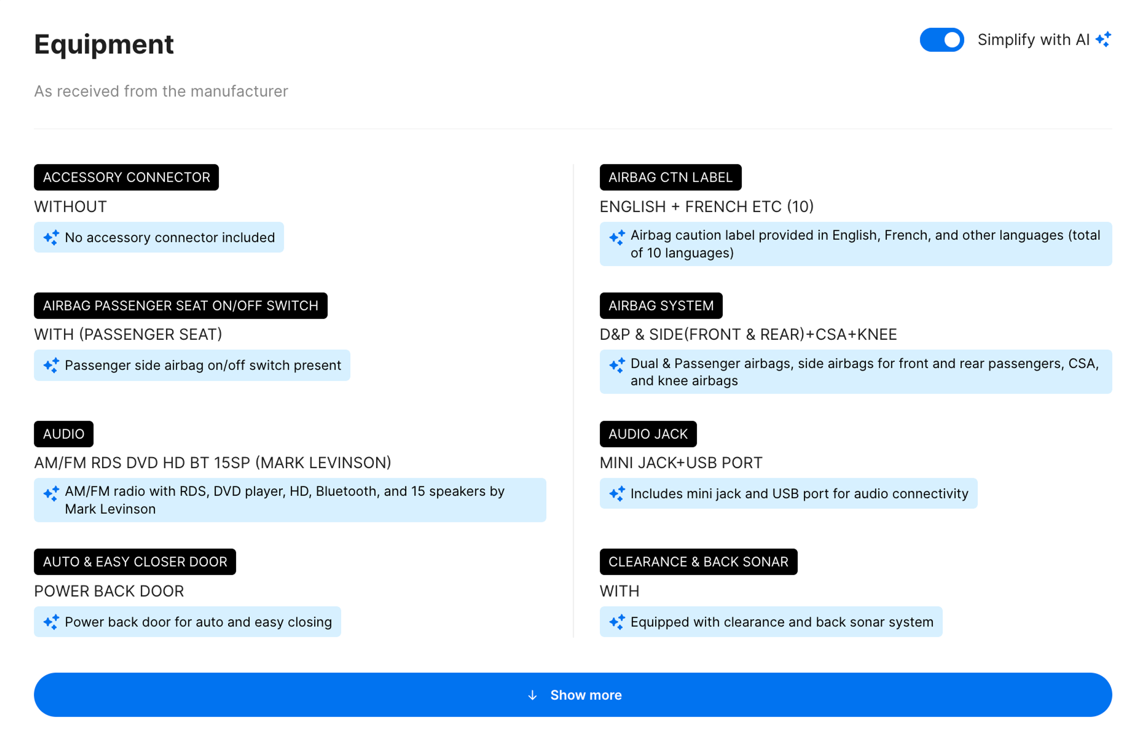 Simplify with AI feature in carVertical report