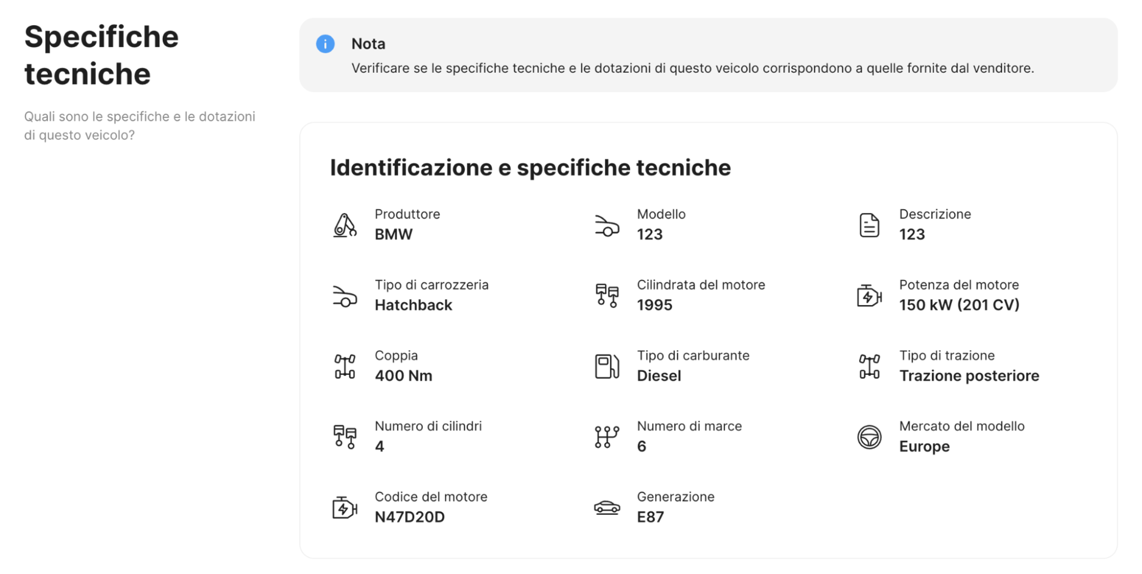 Specifiche originali di un’auto decodificate