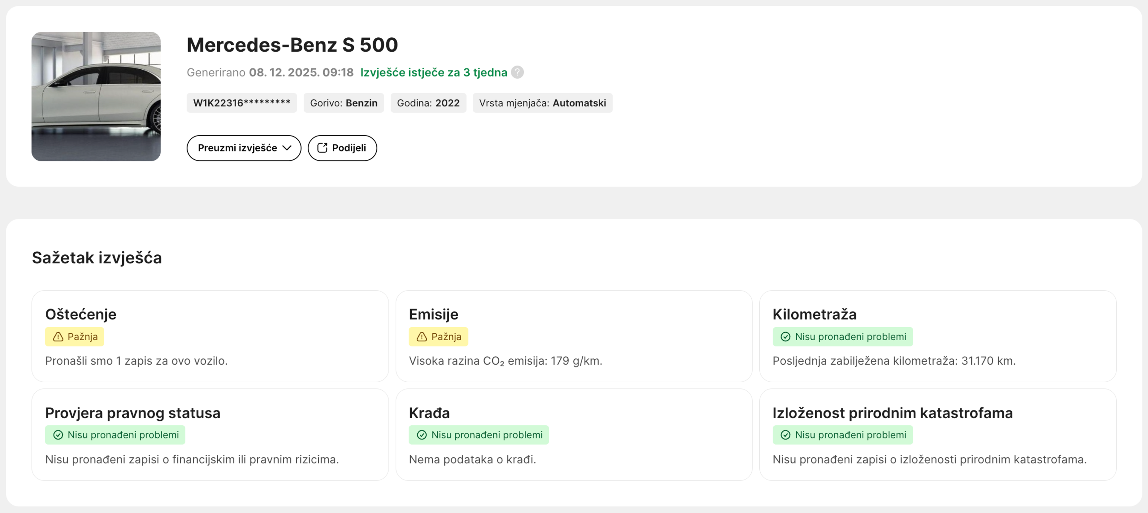 Odjeljak Sažetak u izvješću