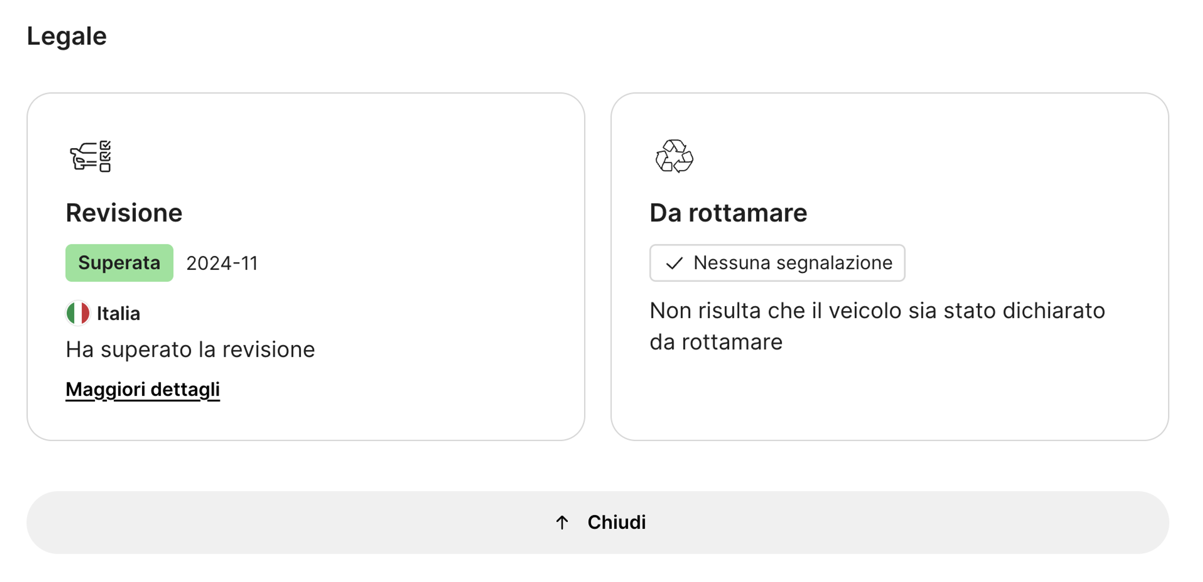 registrazioni legali trovate nel report carVertical