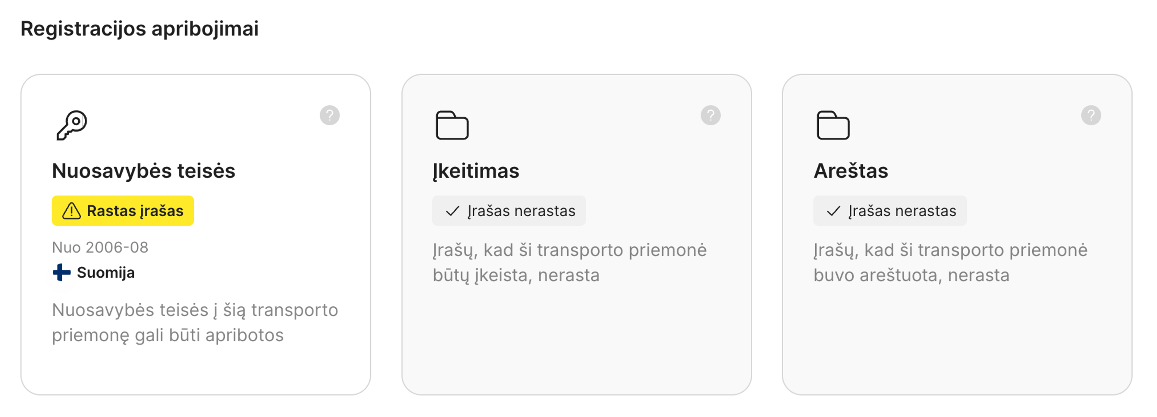 registracijos apribojimai rasti carVertical ataskaitoje