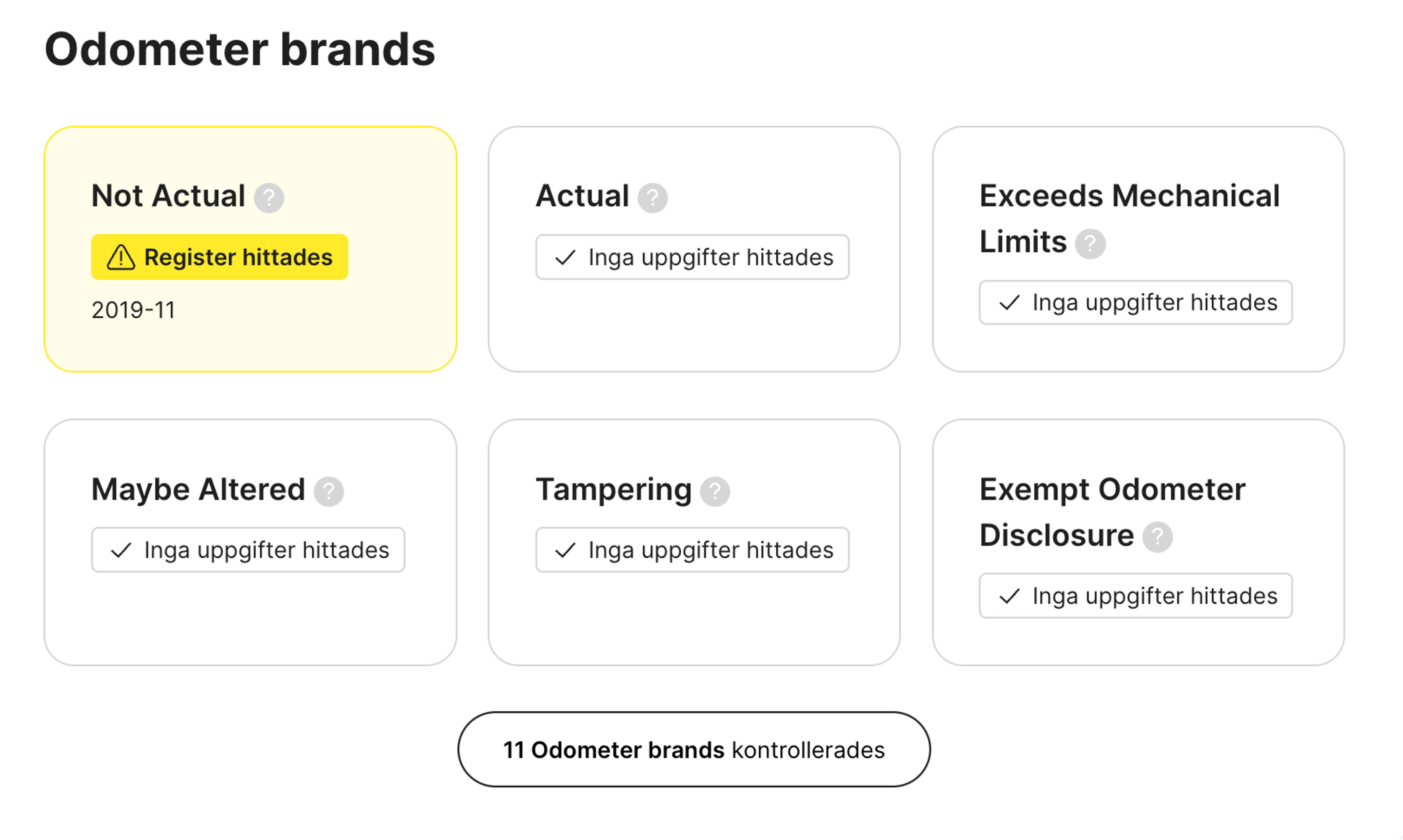vägmätarmärken i en carVertical-rapport