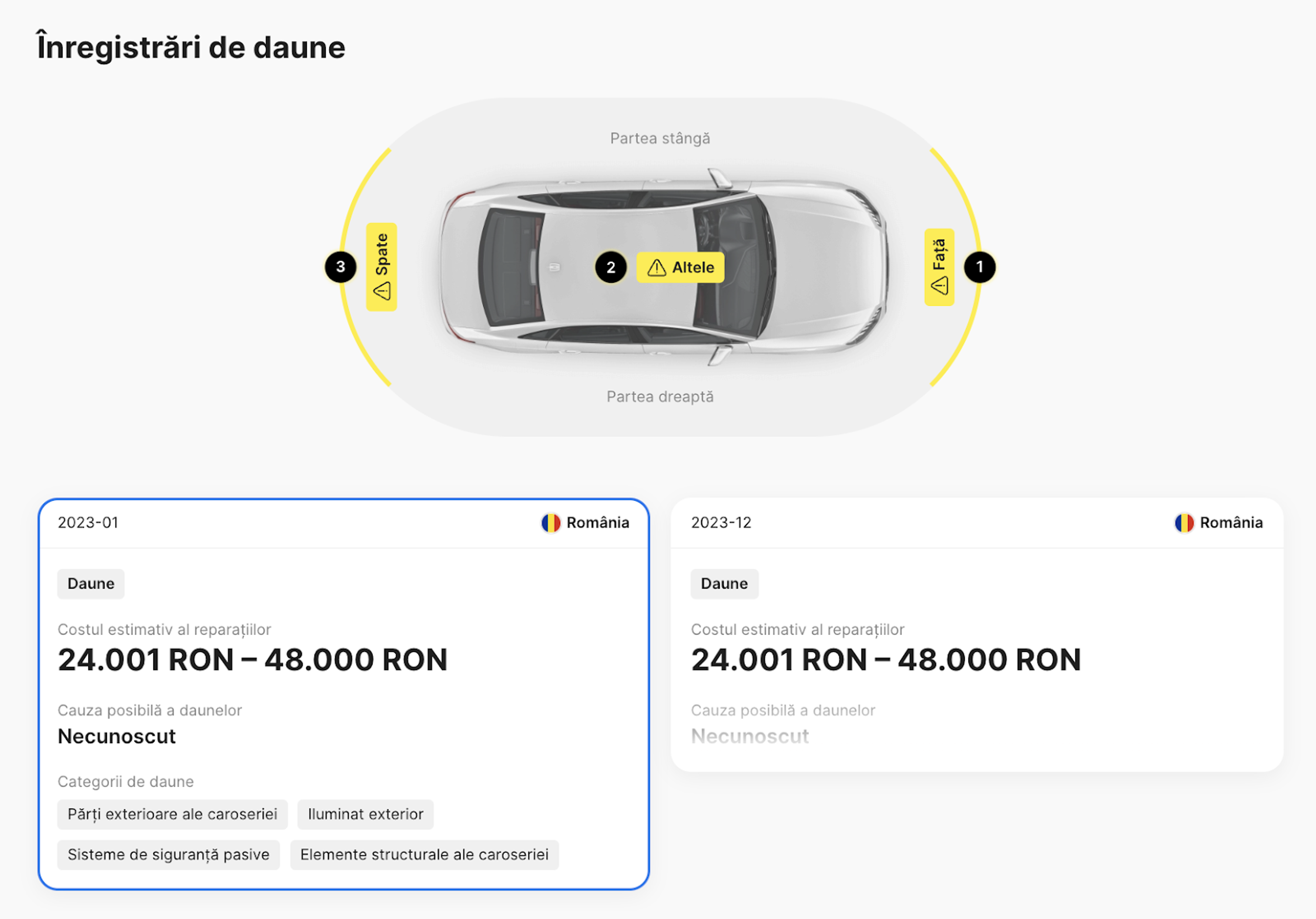 Istoricul de accidente al unei mașini