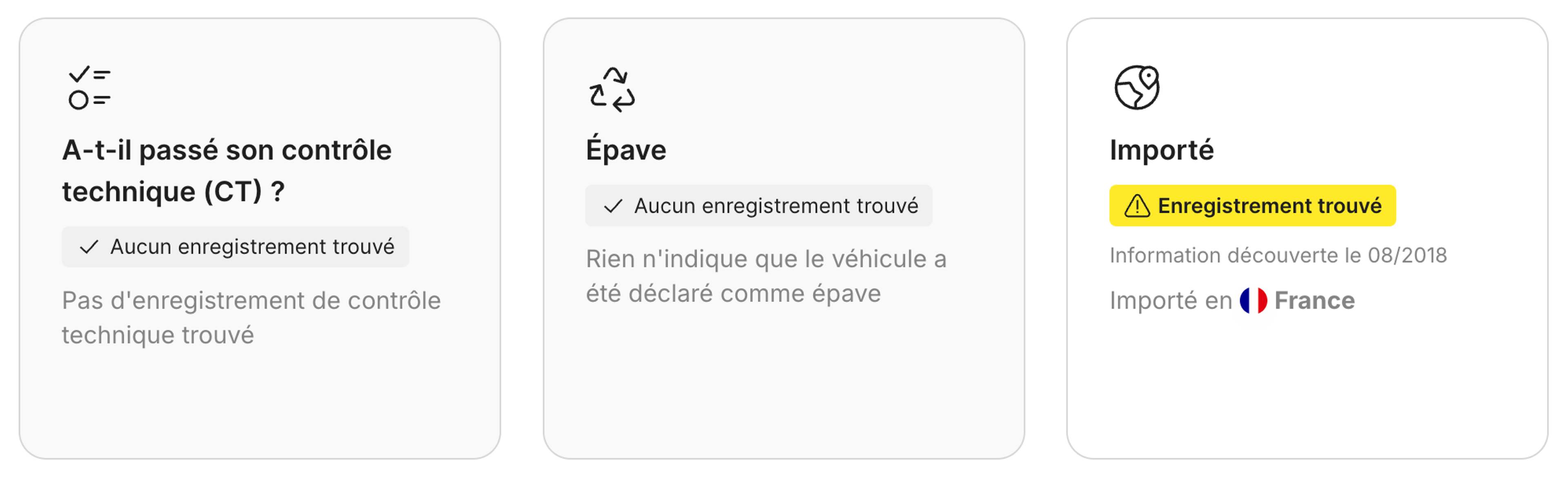 Historique d’importation trouvé dans le rapport carVertical