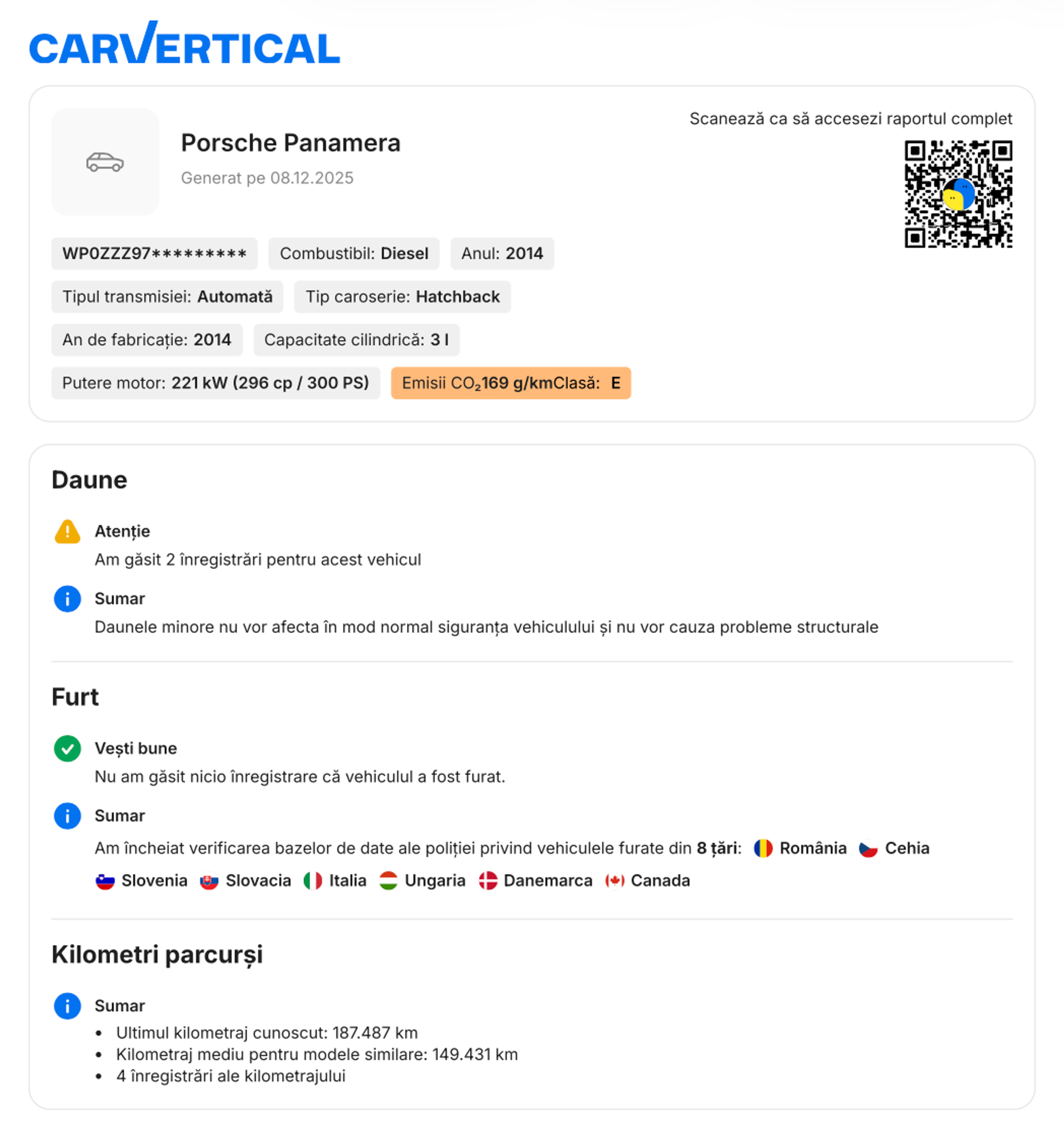 Ce date despre mașină sunt incluse în PDF-ul de o pagină