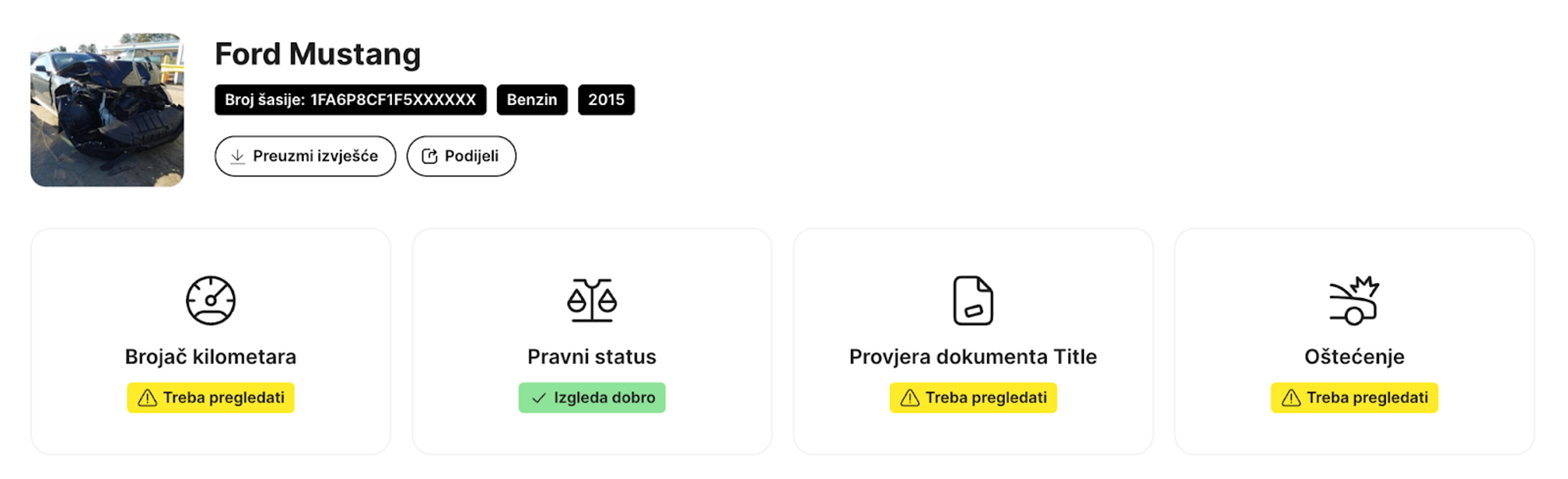 odjeljci carVertical izvješća