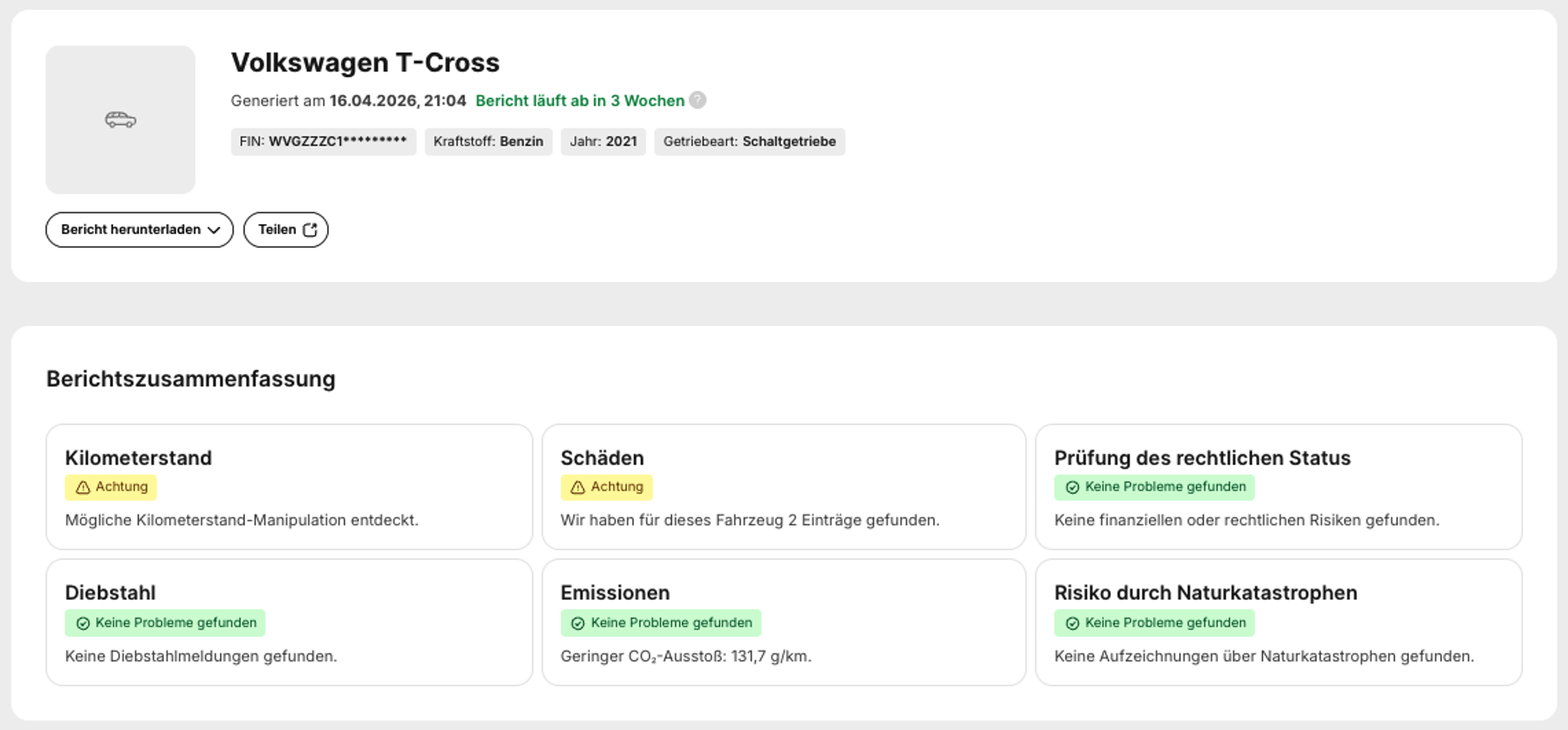 Berichtszusammenfassung eines VW-T-Cross