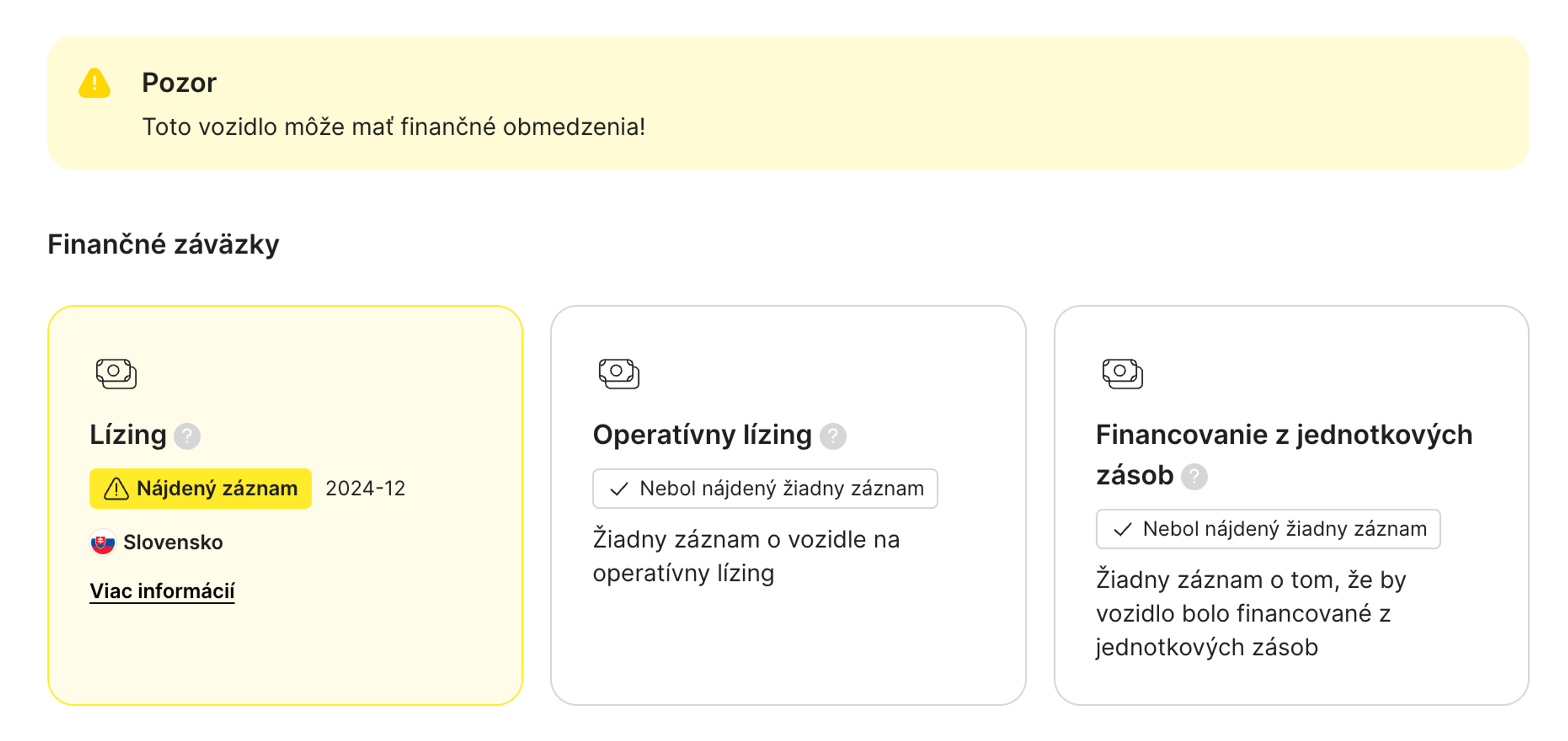finančné záznamy nájdené v správe carVertical