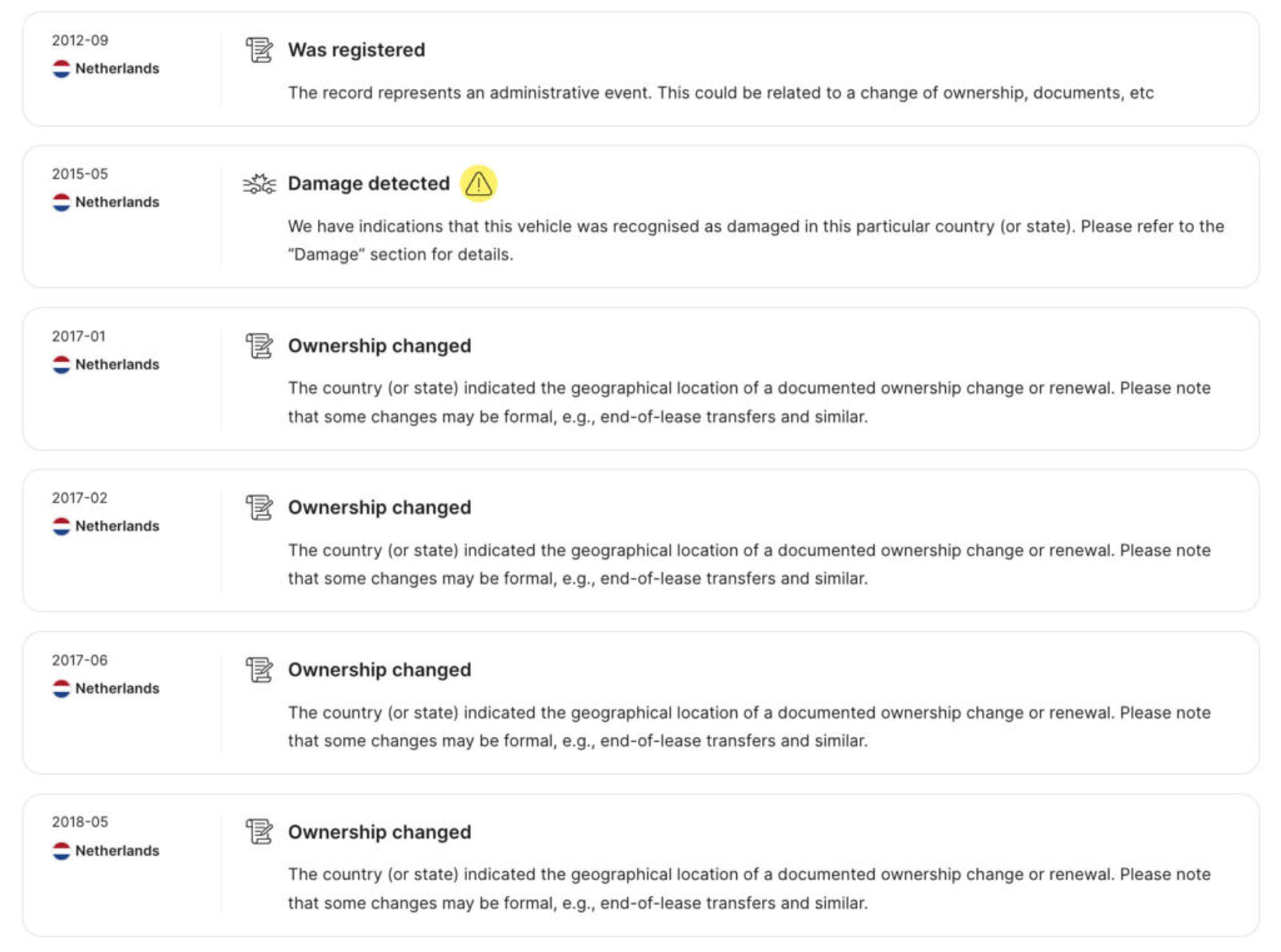 Ownership change records in history report