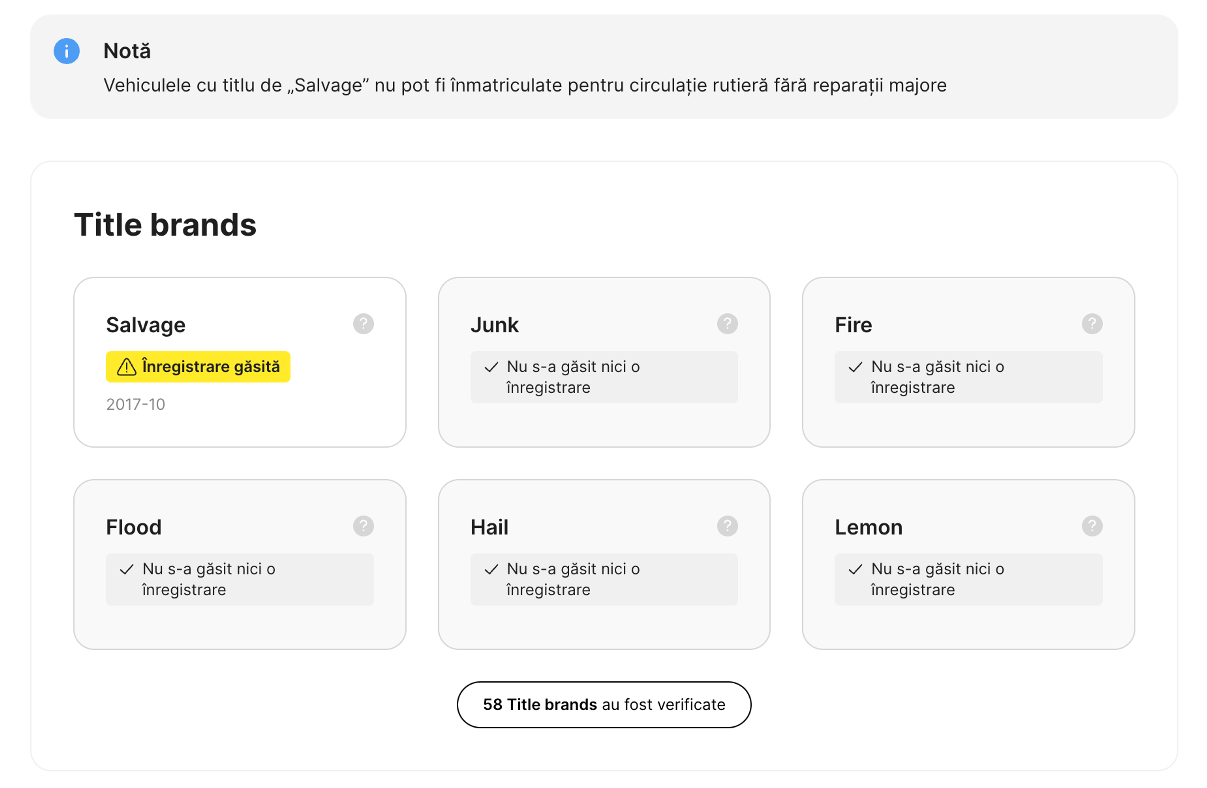 Marcă ”salvage” descoperită la verificarea titlului