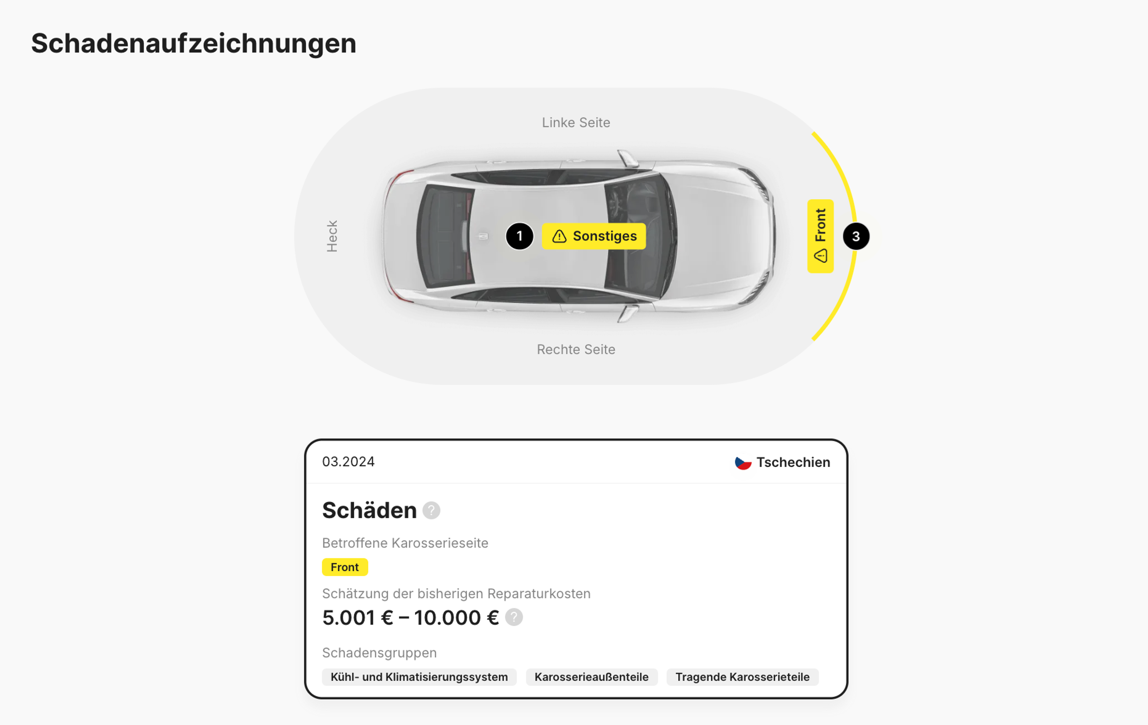 Beispiel einer Schadensaufzeichnung in einem carVertical-Bericht